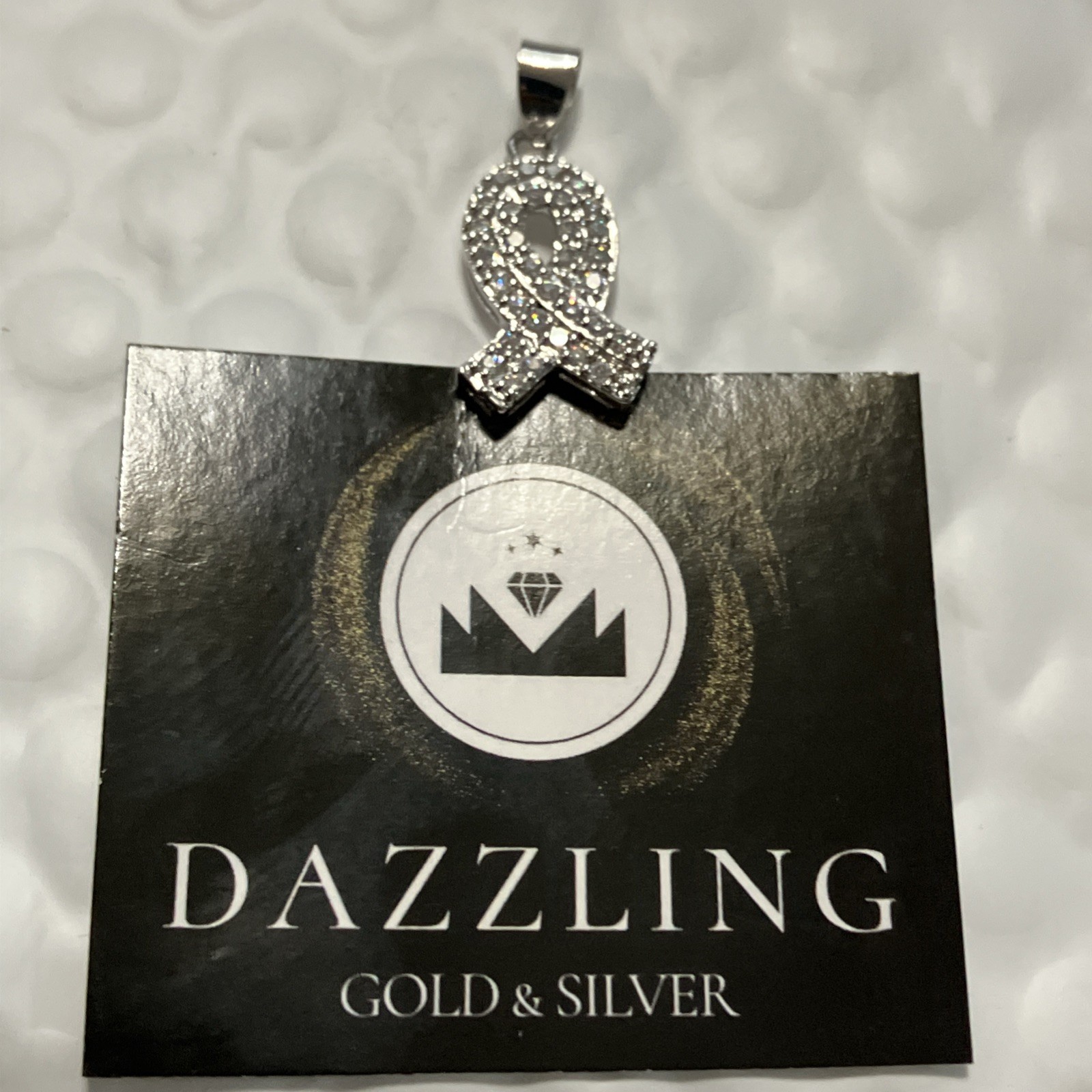 925 Sterling Silver Ribbon Pendant With CZ Stones 2.4 Grams Total Weight