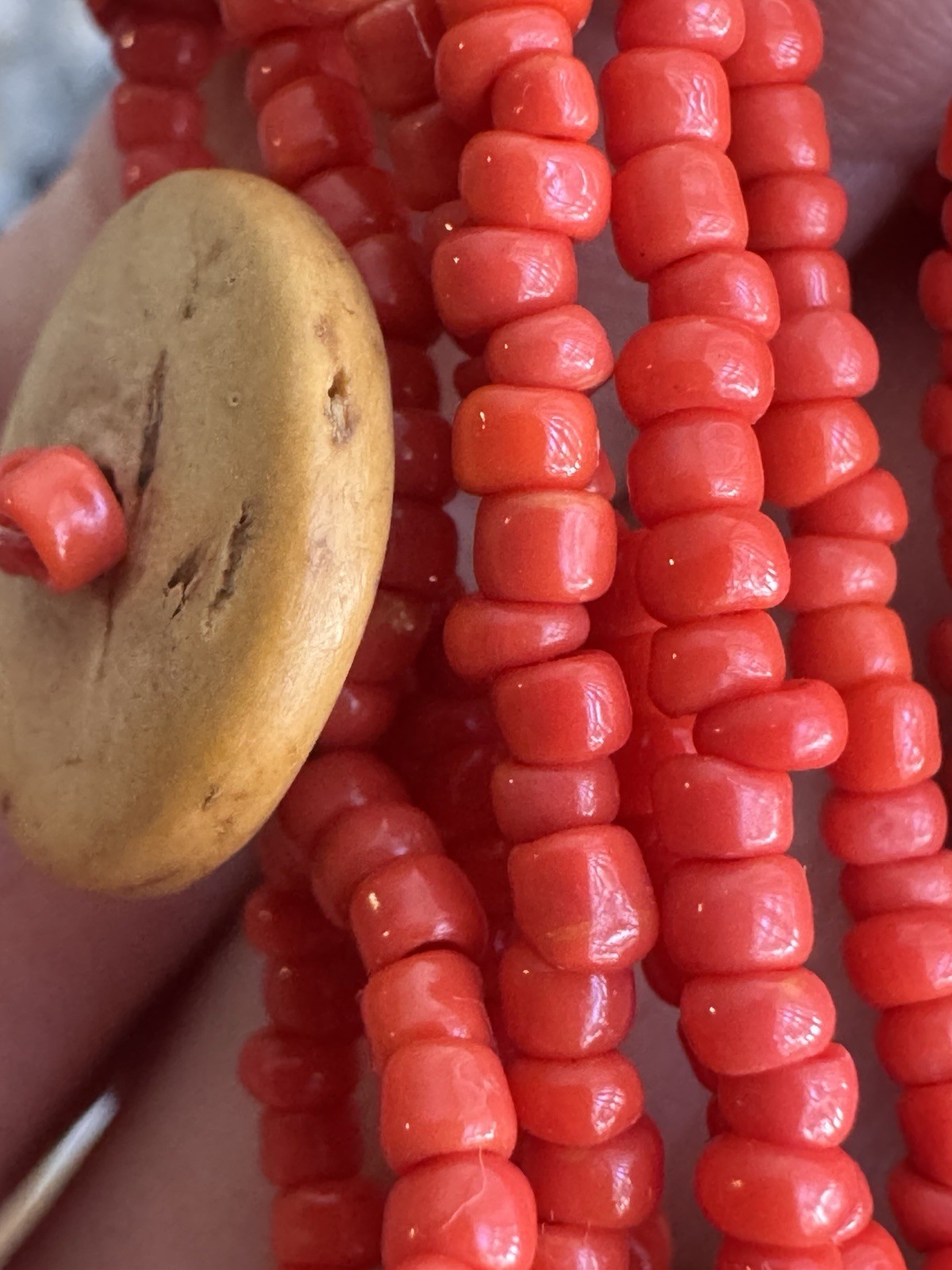 Multi-Strand Red Coral Necklace, Button Closure, 19in