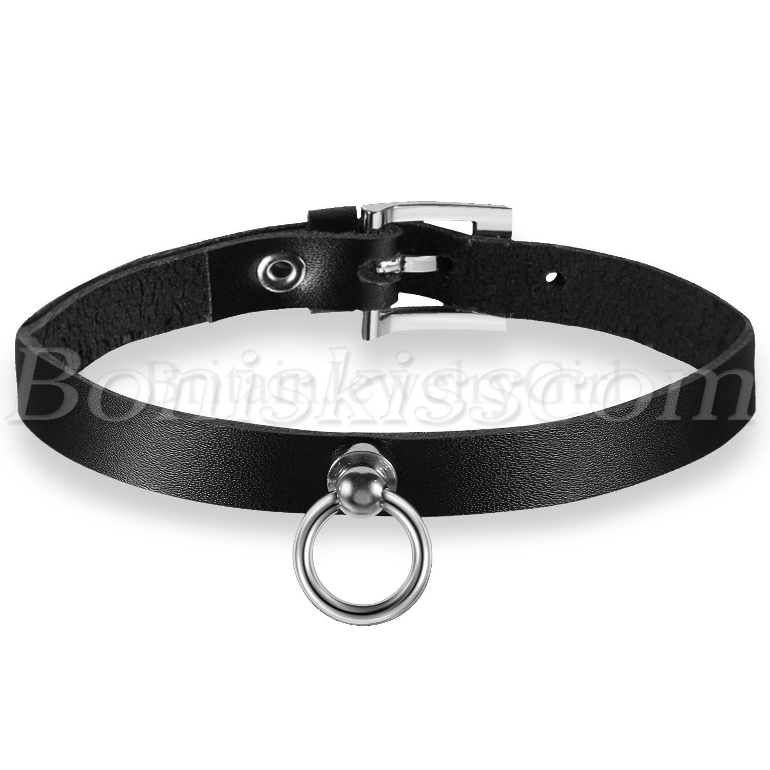 Women Fashion Punk Gothic Charm Black Leather Choker O Ring Belt Collar Necklace
