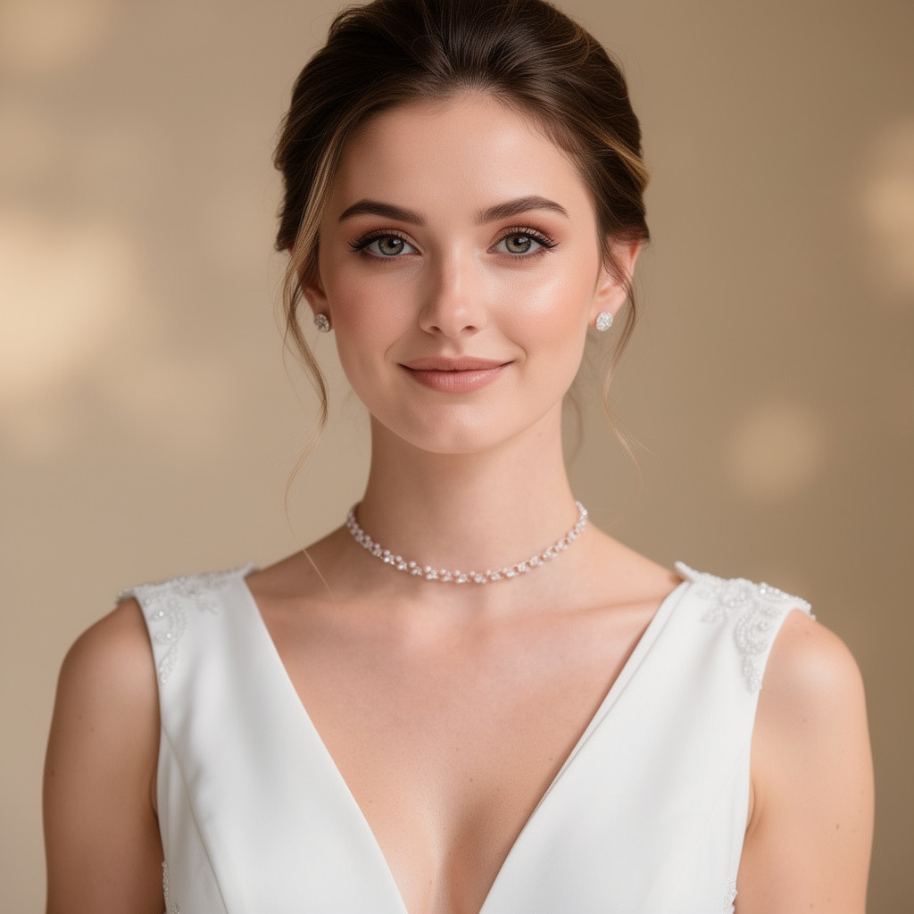 Silver-Tone Pearl Crystal Choker Necklace Women Bridal Elegant Wedding Gift