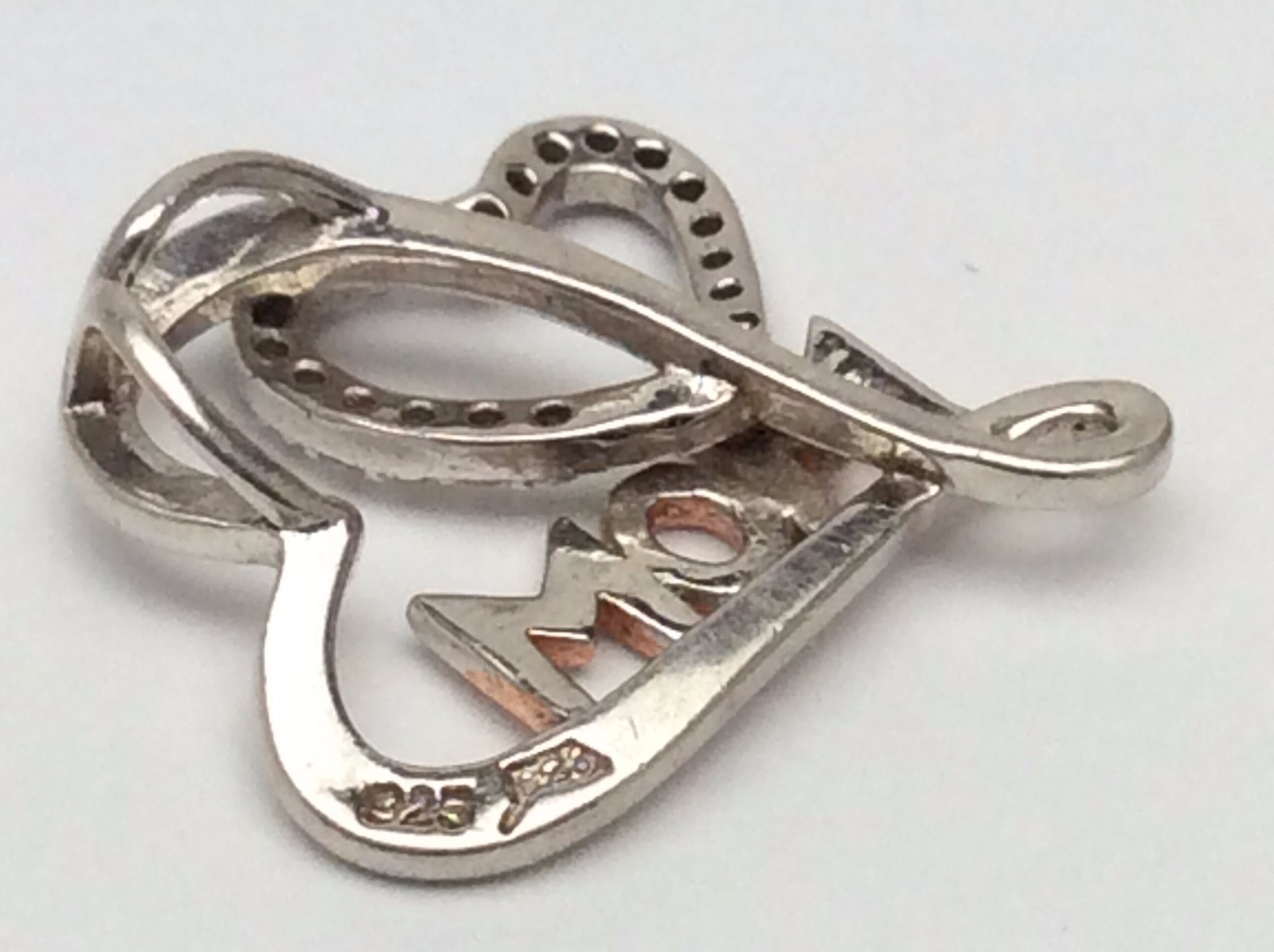 Sterling 925 Silver Marked Hearts Mom Cubic Zirconia 2.3 g Gram Pendant B645