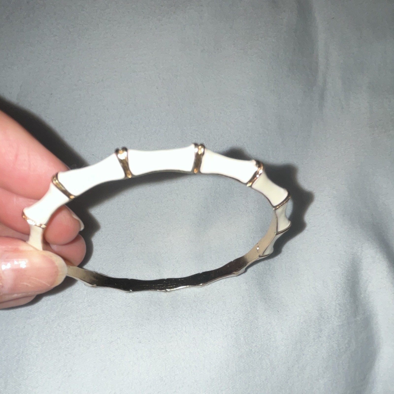 Stella & Dot Julep Enamel Bamboo Bracelet Bangle Cream Gold Tone