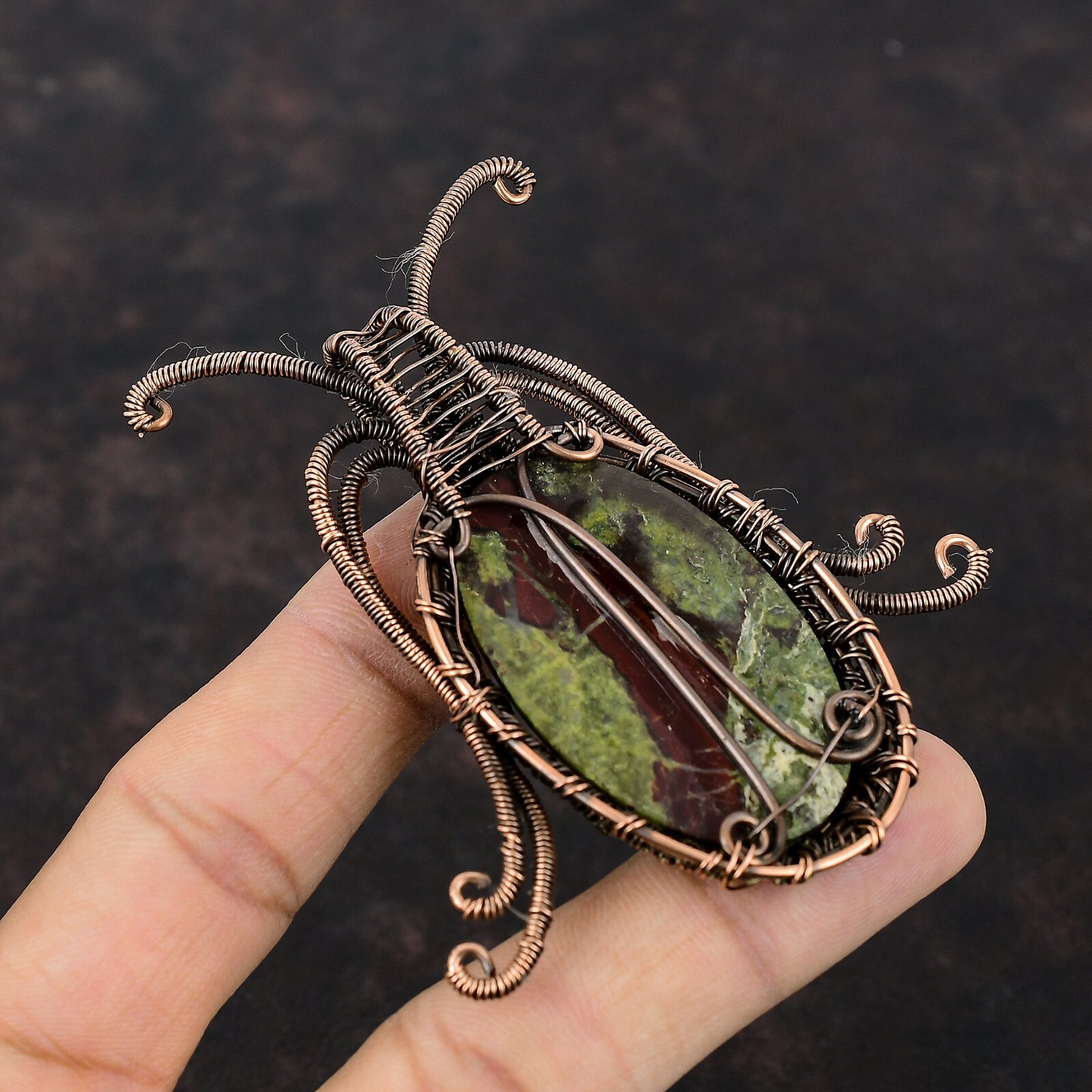 Dragon Bloodstone Wire Wrapped Pendant Handcrafted Copper Valentine Gift 2.99″