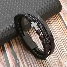 Men’s Braided Leather Bracelet Multilayer Rope Magnetic Clasp Punk Jewelry
