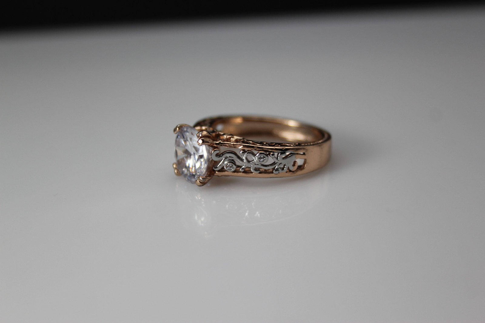 Rose Gold Plated Sterling CZ Filgree Design Size 10.25 Ring 5.8 Grams RIN9781