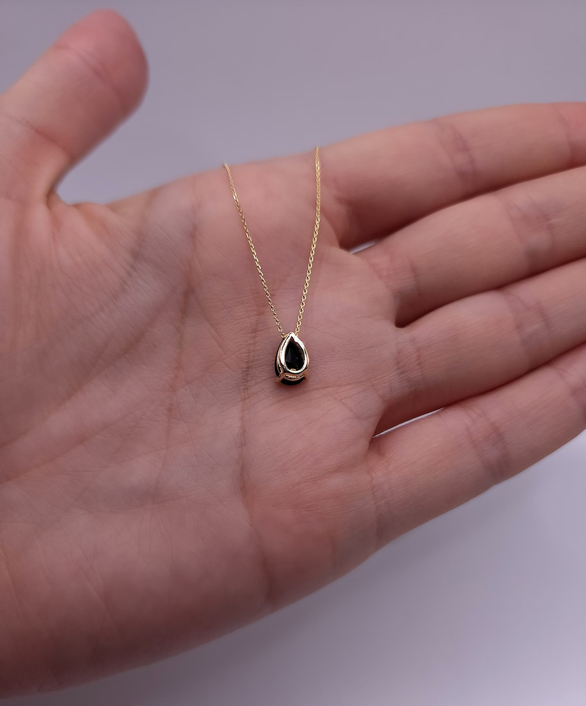 2.0 Carat Pear Cut Bezel Set Solitaire Black CZ Diamond Sterling Silver Necklace