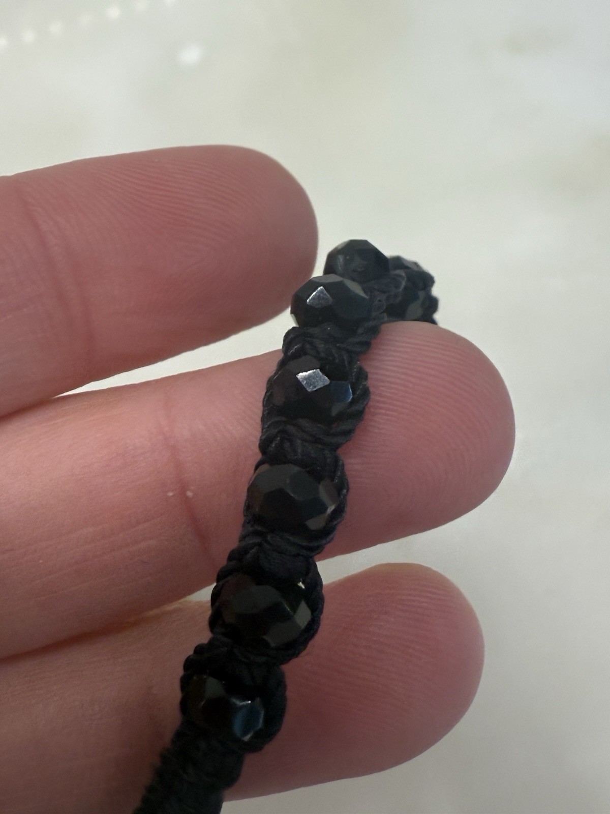 Black Stone Cross & Triple Beaded Necklace With Black Beaded Bracelet