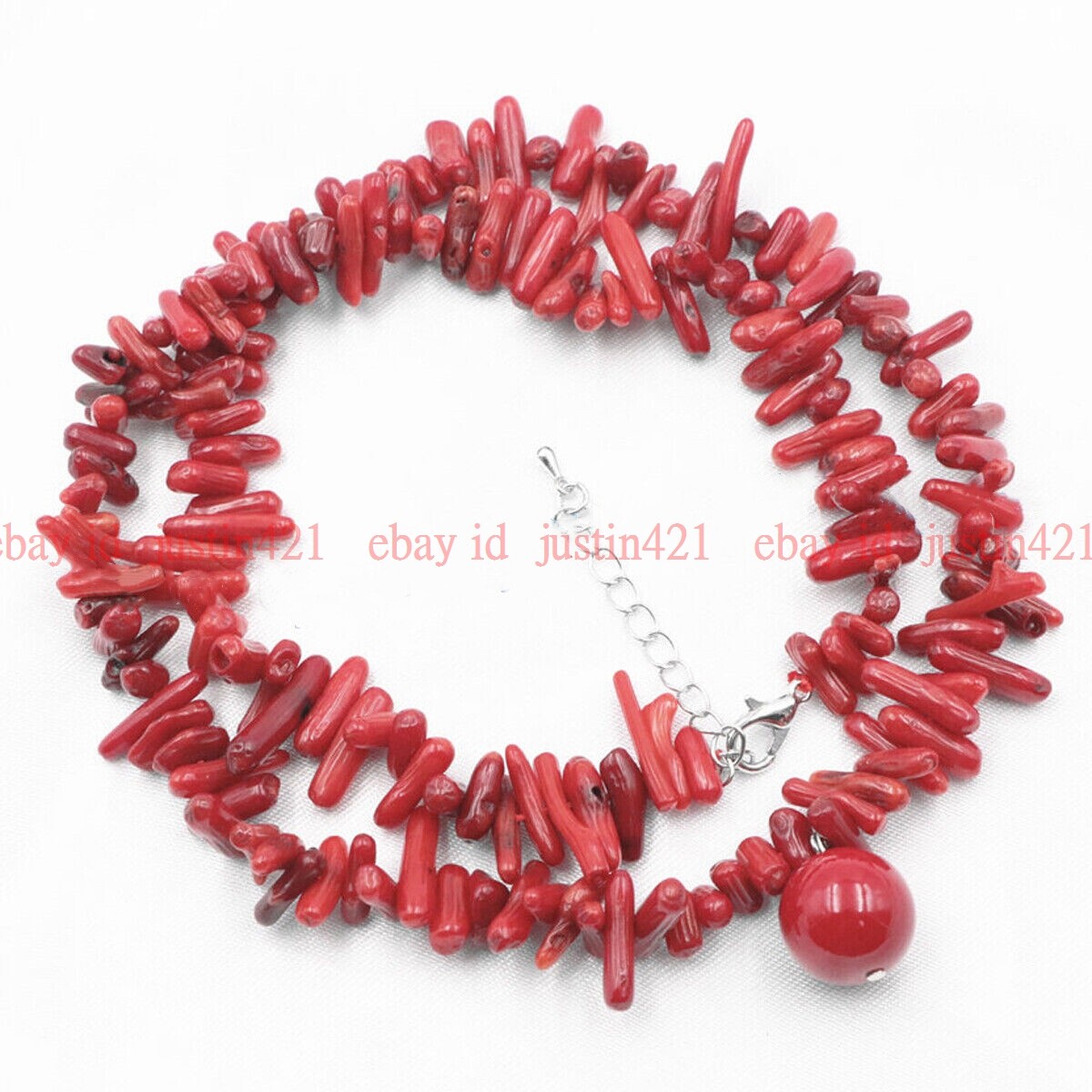 Natural 3-10mm Red Coral Gems Irregular Chips Gravel Beads Pendant Necklace 18”