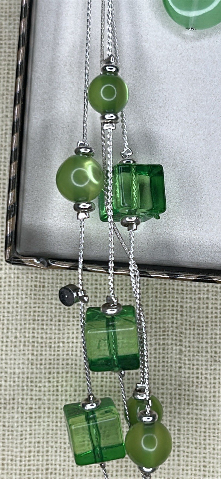 Green Glass Beaded Necklace and Drop Earrings Jewelry Set