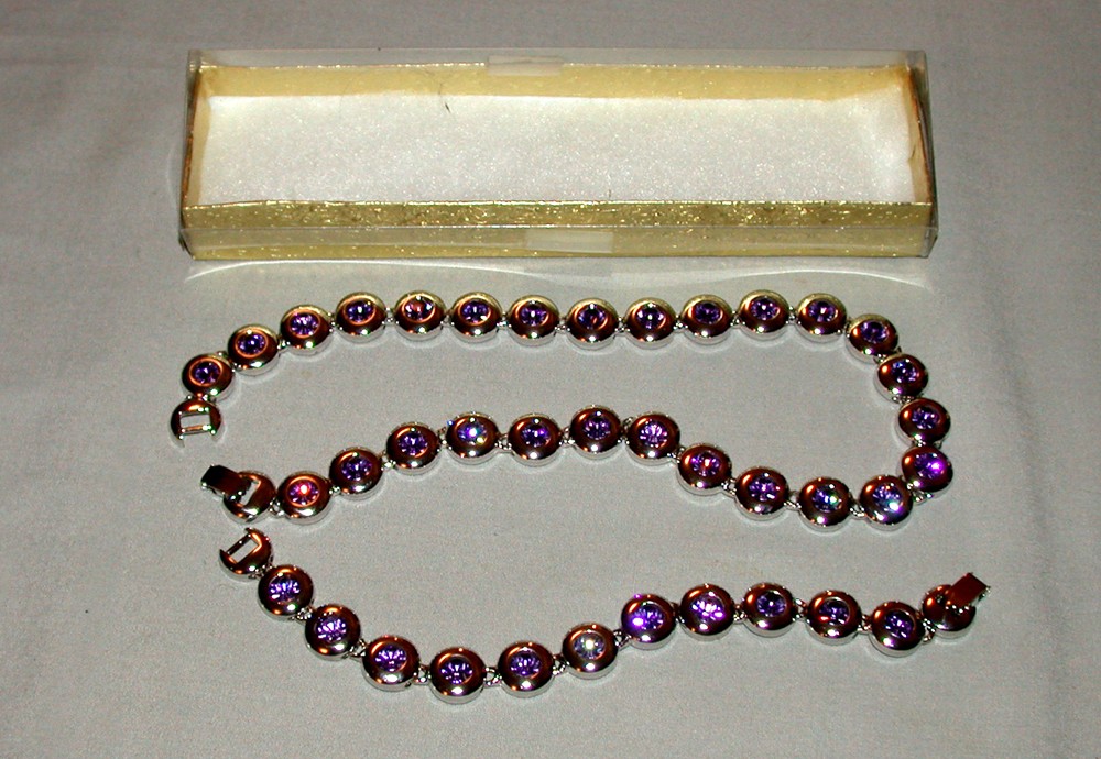Nolan Miller 21st Century Necklace & Bracelet Purple Crystal Silver -Tone Set