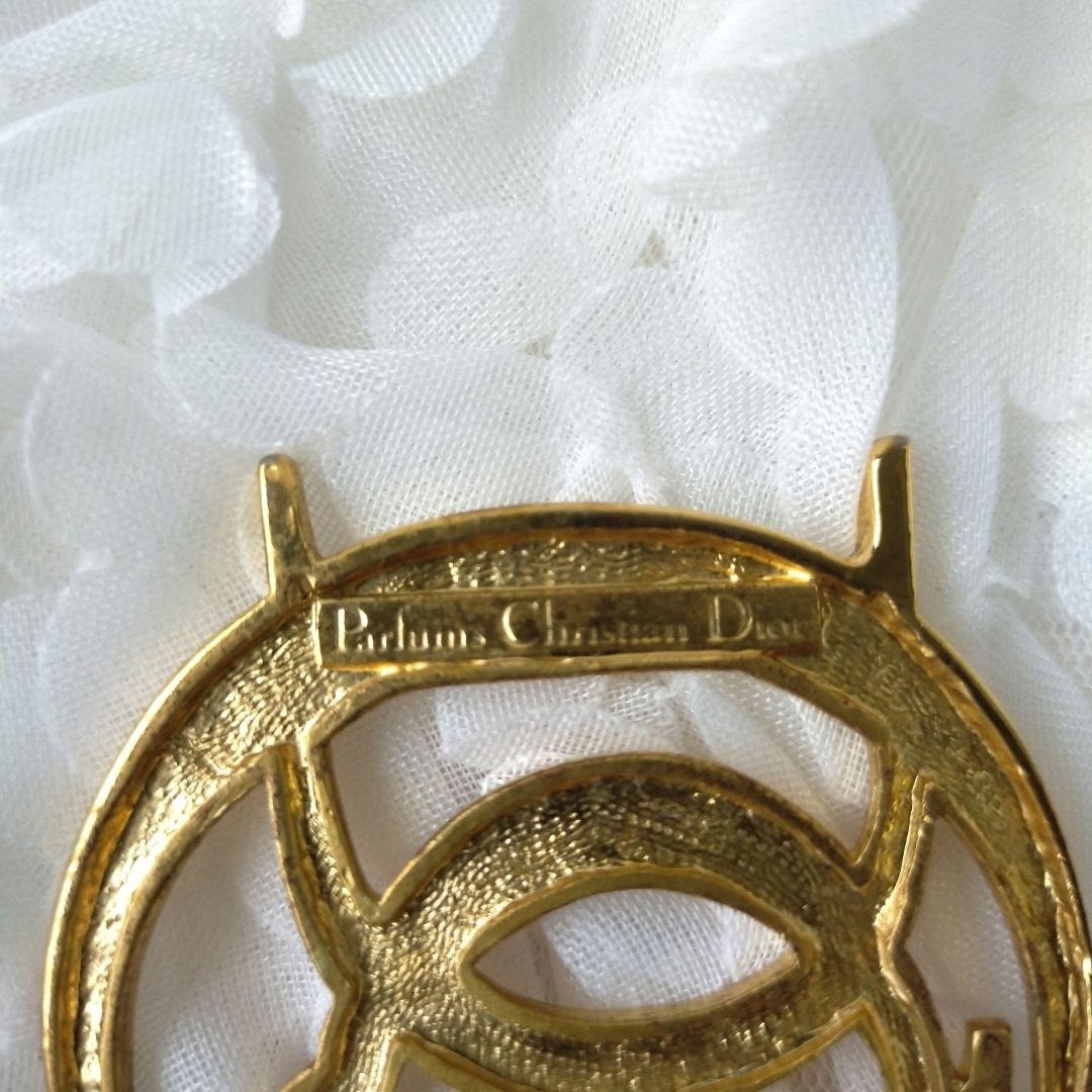 Authentic Christian Dior Vintage Logo Motif Brooch Gold Tone Plated CD