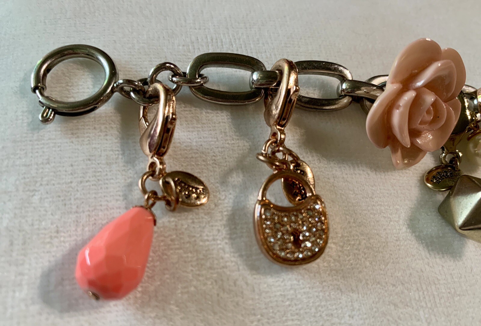 Vintage Y2K Juicy Couture Bracelet With Mixed Heart Dog Lock Charms Box Silver