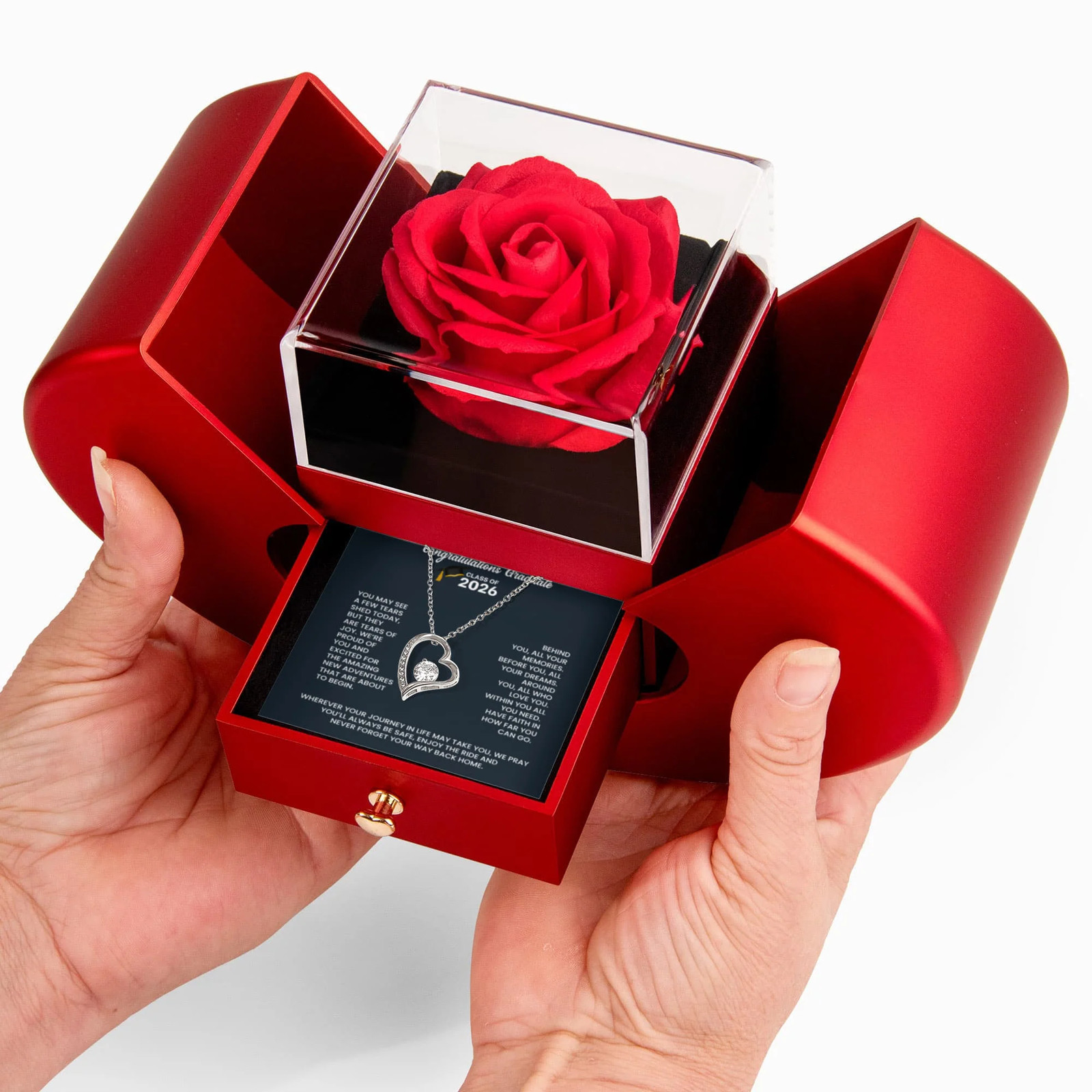 Class of 2026 Graduation Necklace Rose Box Gift Set