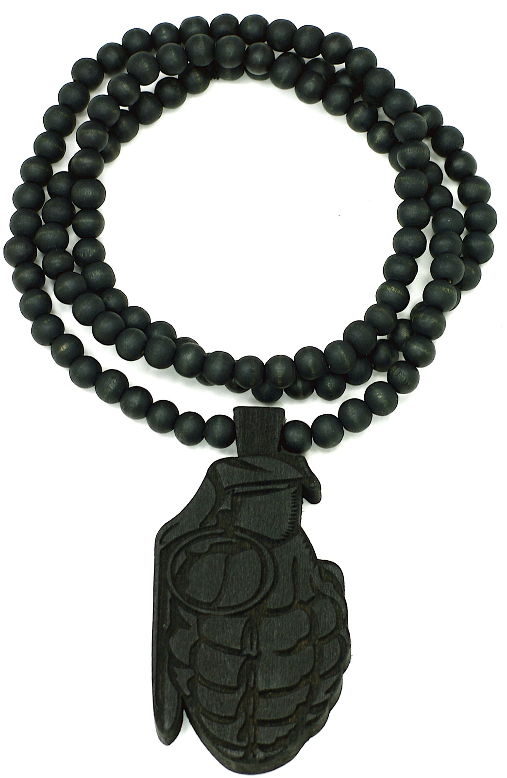 Hand Grenade Necklace New Good Wood Style Pendant With 36 Inch Wood Bead Chain