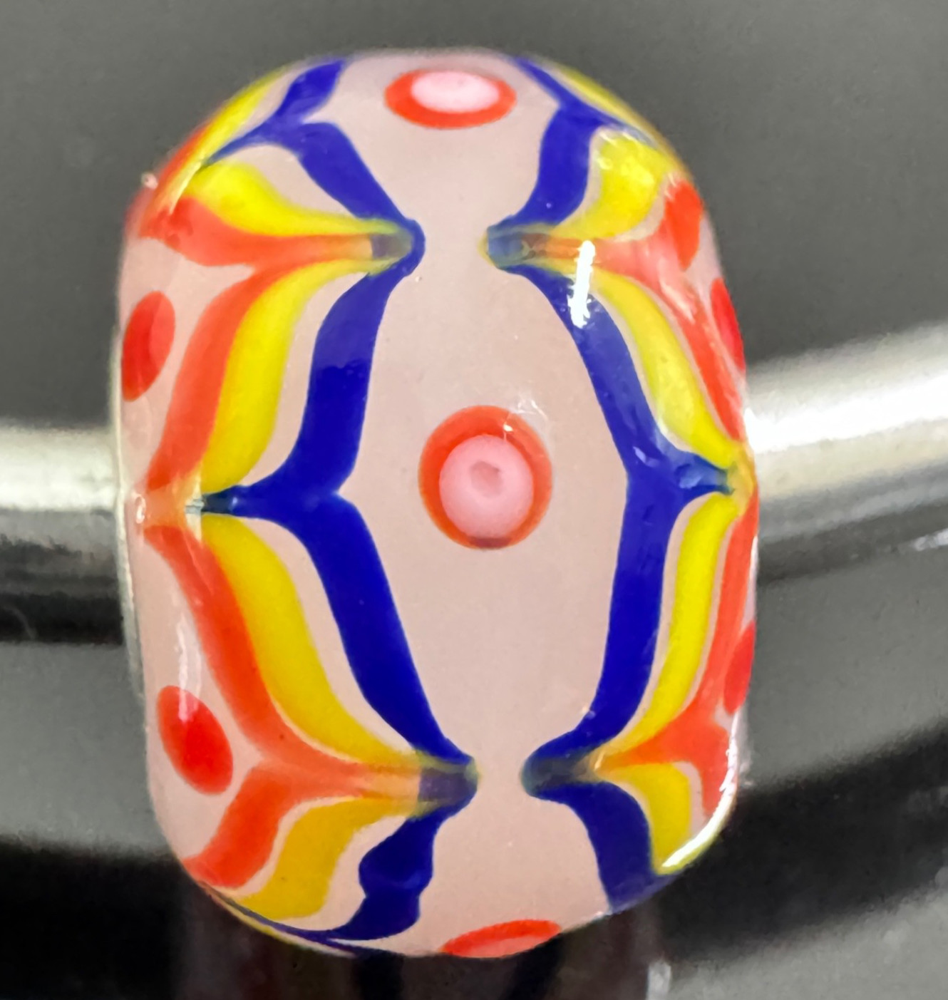 Trollbeads Sterling Silver MINI BARREL BEAD LIGHT PINK BASE NO.3