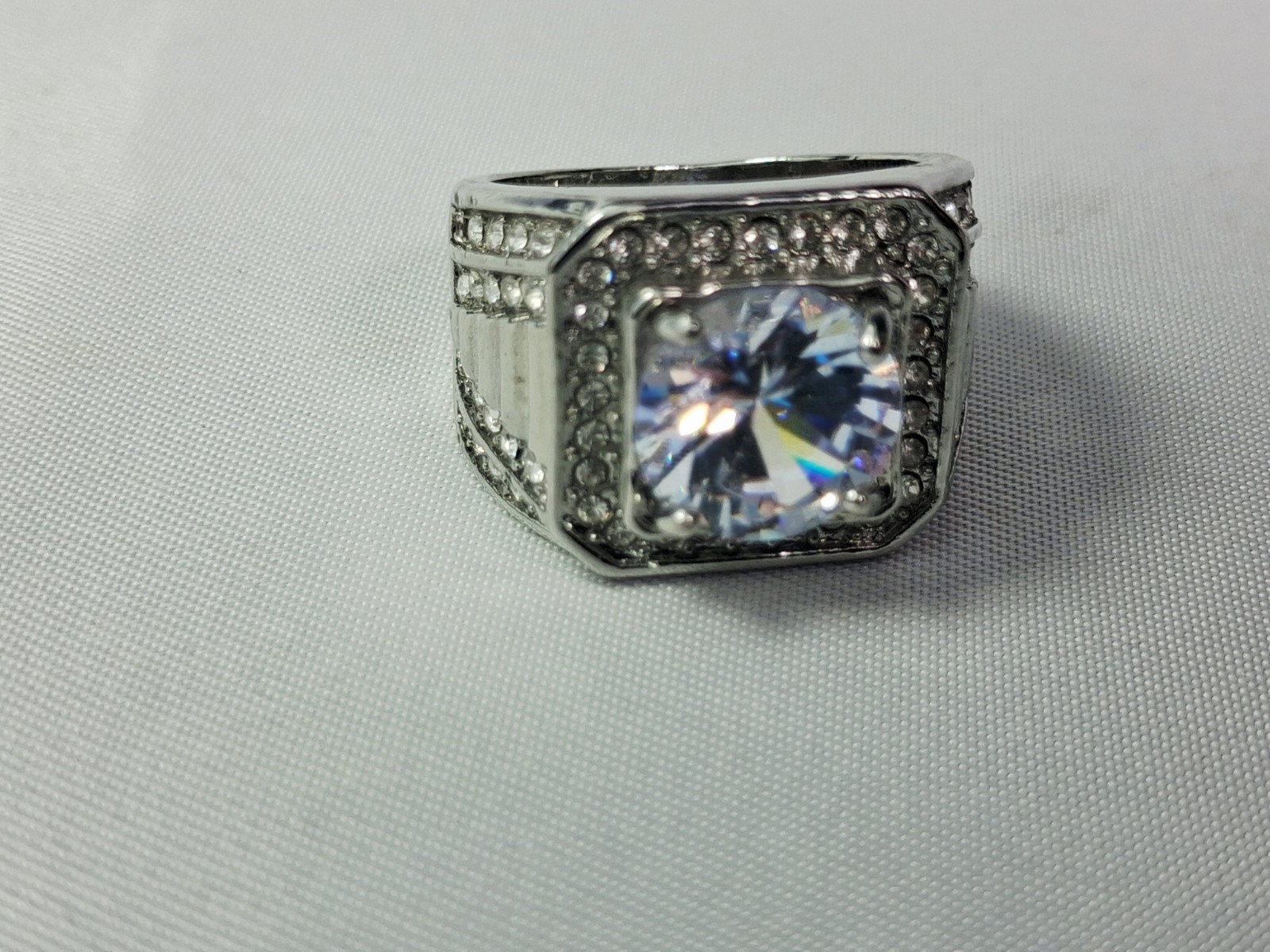 Men’s 925 Sterling Silver CZ Statement Ring Large Clear Cubic Zirconia