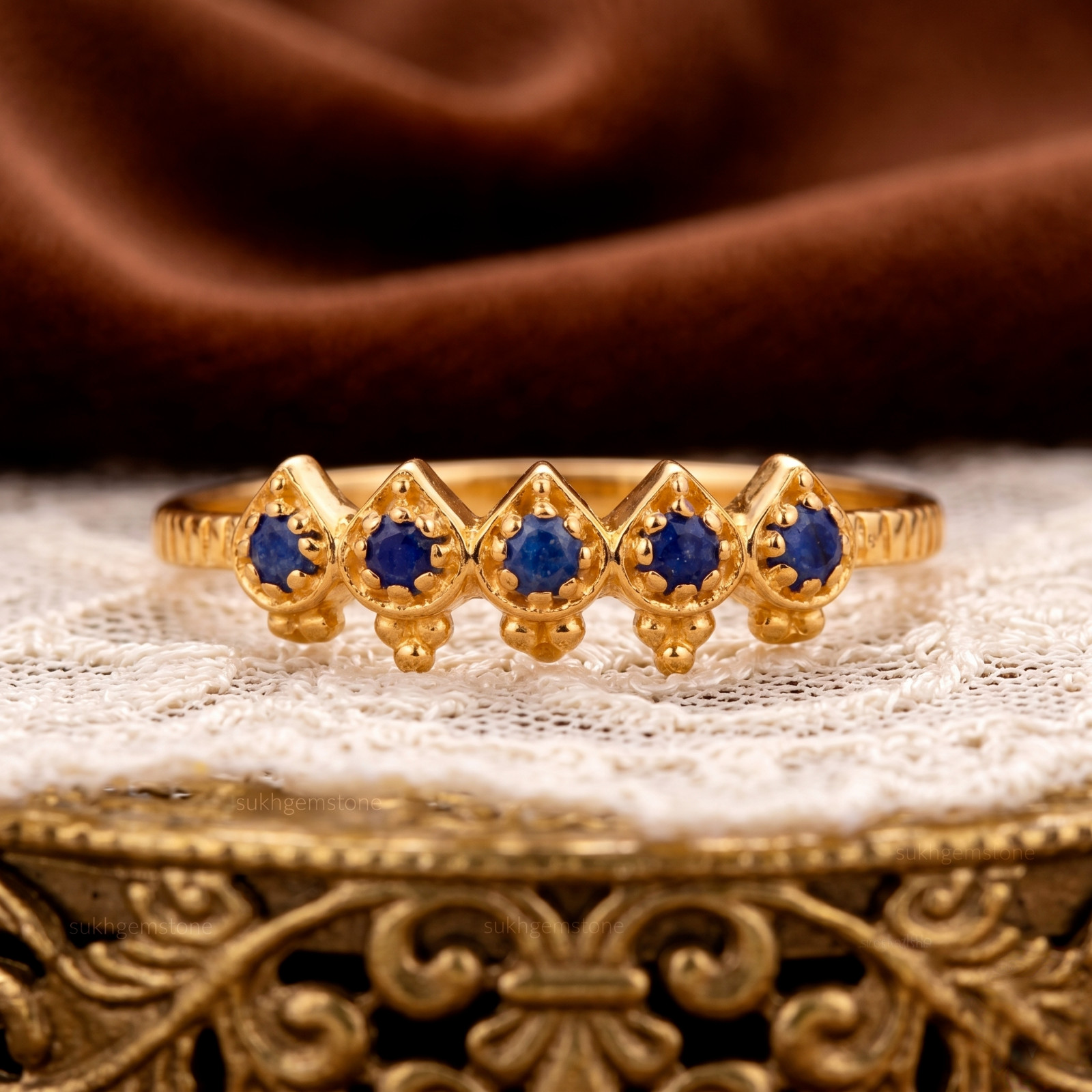 Blue Topaz Ring, Brass Gold Alloy , Birthday Gift Her, Women Ring