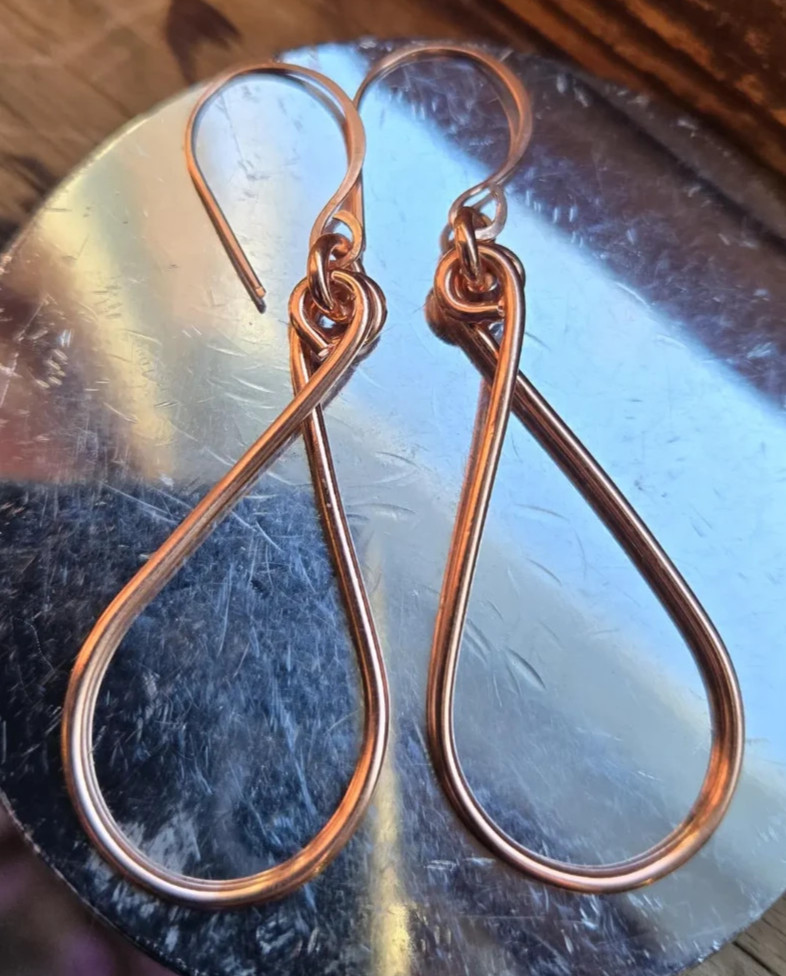 1 Pair Pure Copper + Silver Healing Hook Earrings, Jewelry Spiritual Kriya, Pear