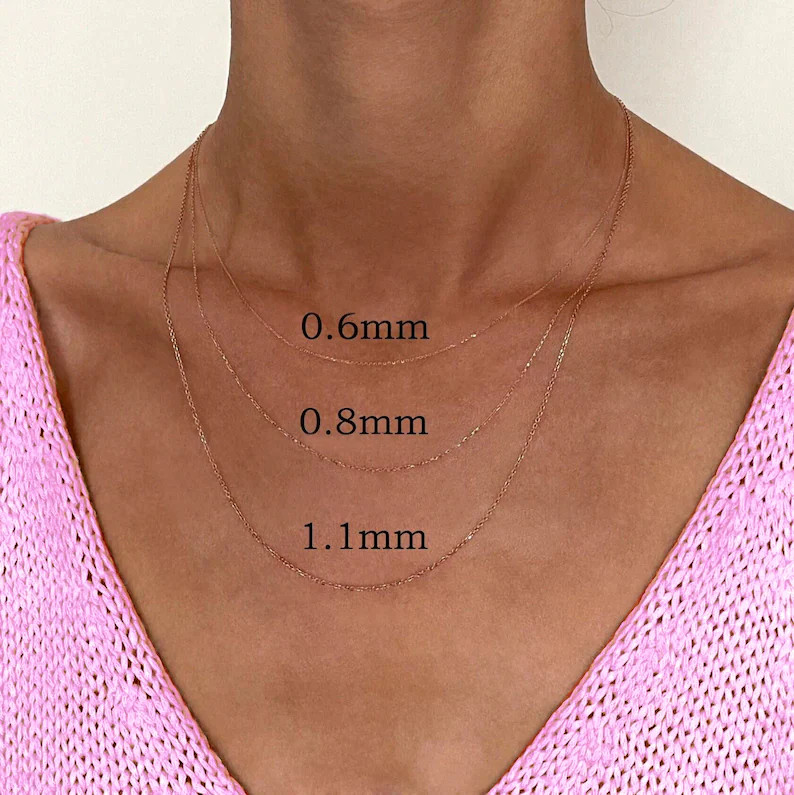 Solid 14K Rose Gold Diamond Cut Cable Chain Necklace 0.6mm-1.3mm Italy