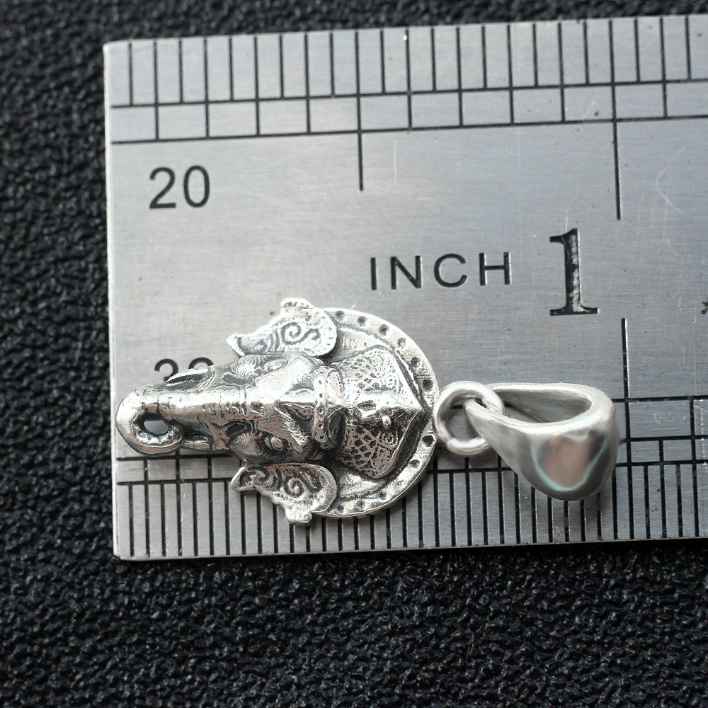 Ganesha Elephant Head Hindu Charm Pendant In 925 Sterling Silver Antique Dangle