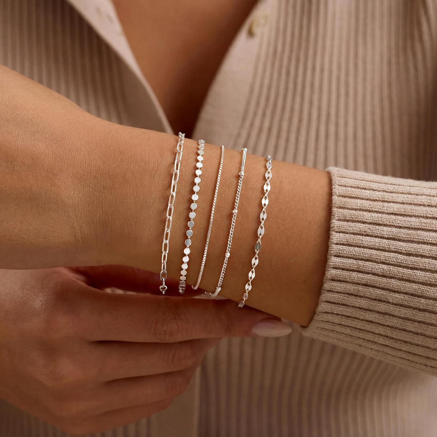 Sterling Silver Dainty Bracelets for Women S925 Minimalist Simple Silver Jewelry