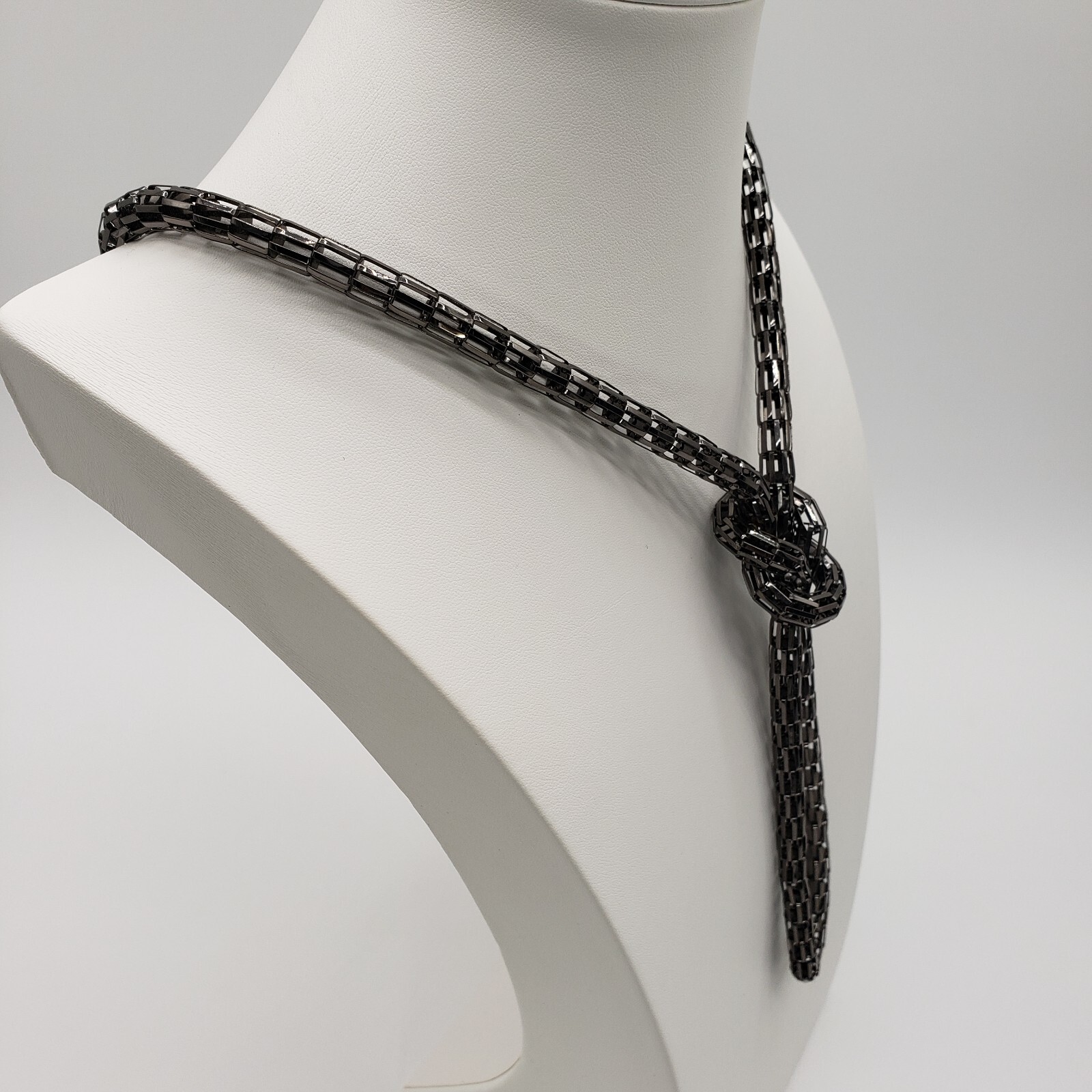 3D Gunmetal Gray Mesh Chain Knotted Long Statement Necklace Y-Drop Rope 43″