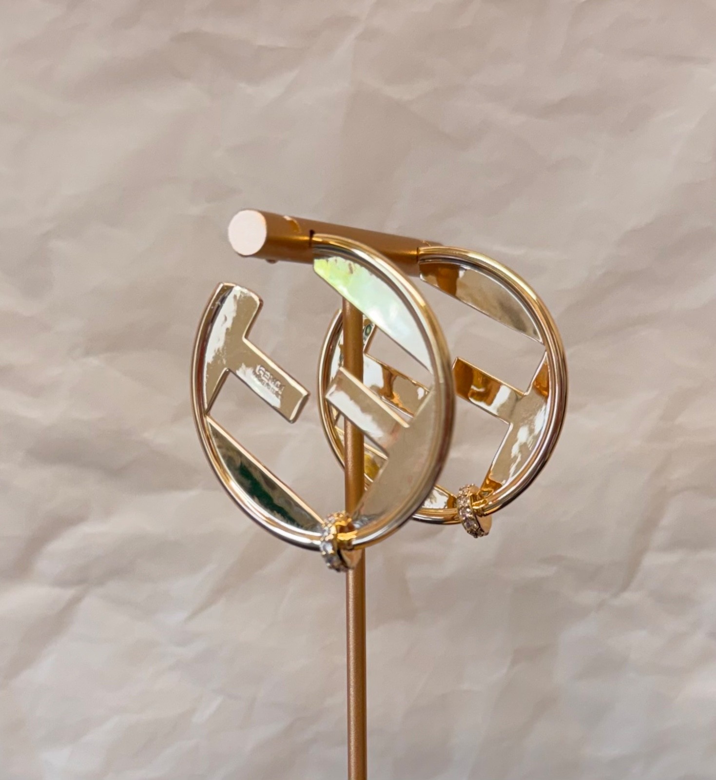 Fendi Gold Tone Abstract Sculptural Clip-On Earrings # 556