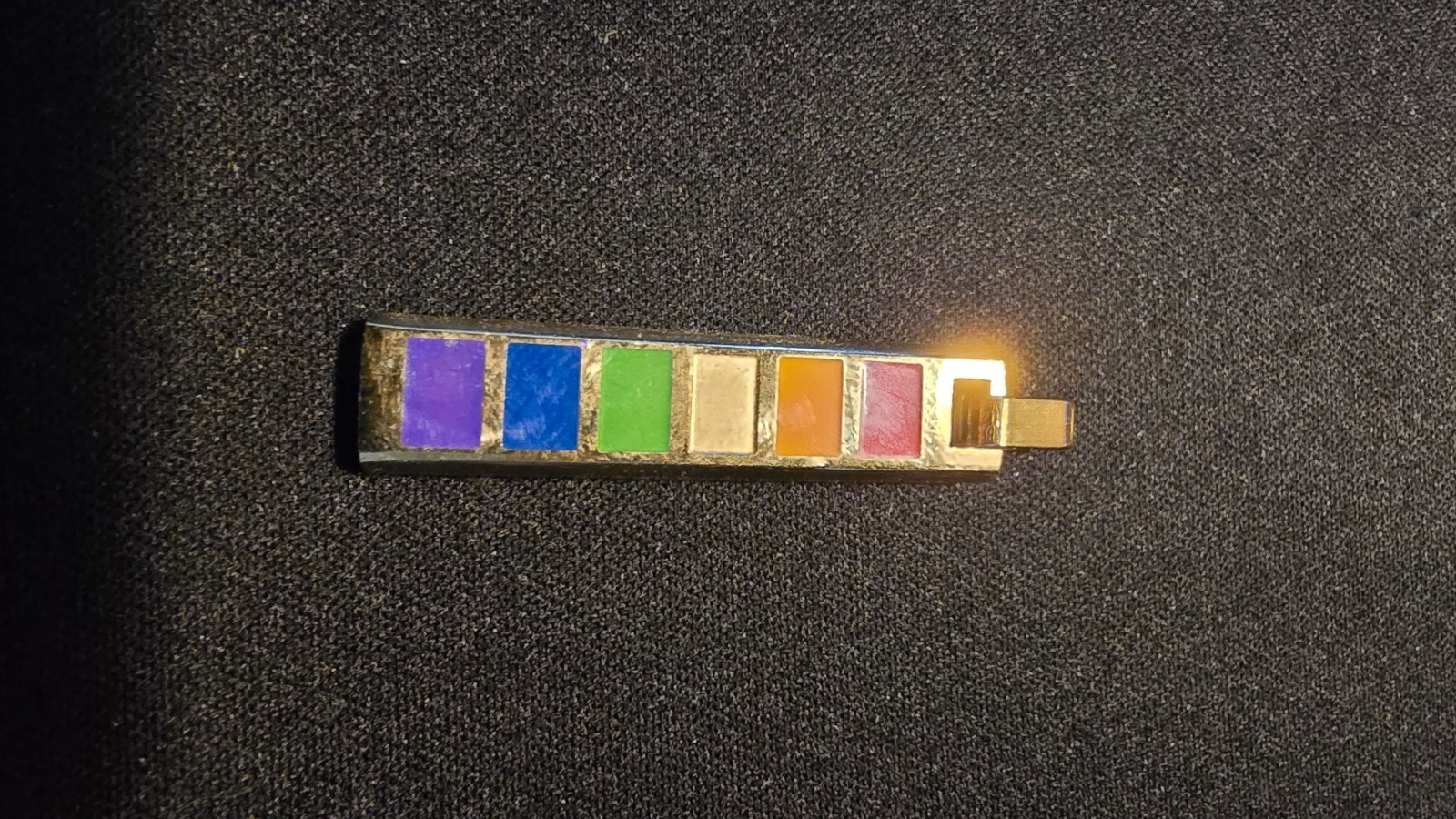 Multicolor Enamel Bar Pendant Gold Tone Rainbow Rectangle Charm No Chain