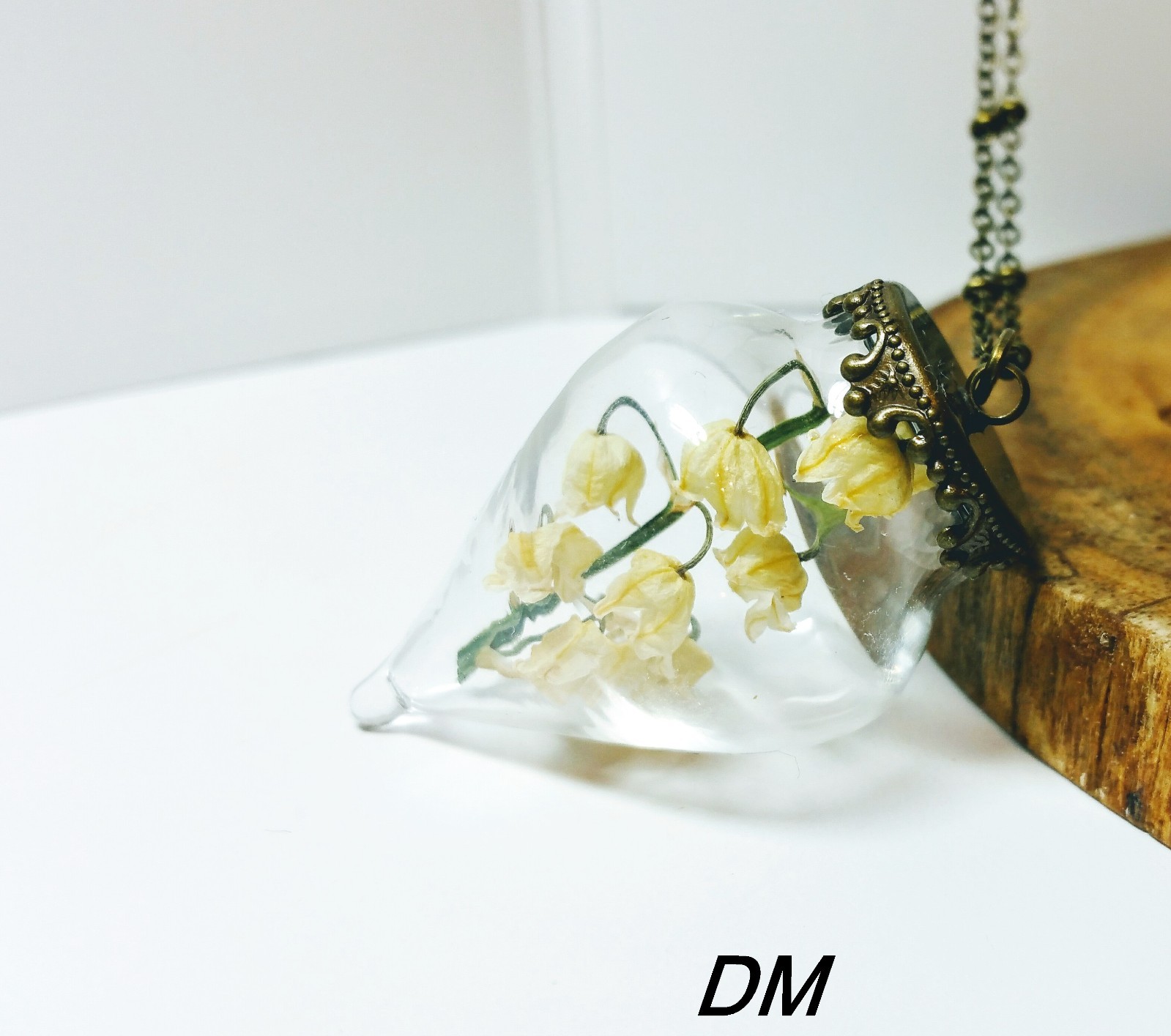 Pressed white Flower necklace Lily of the valley pendant necklace wedding gift