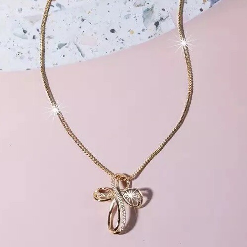 Exquisite Silver Plated Cross Twist Zircon Pendant Necklace