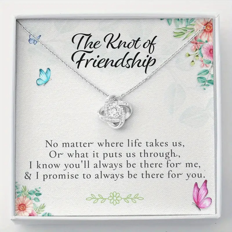 Friendship Necklace Silver knot friend & message Card Birthday Graduation Gift