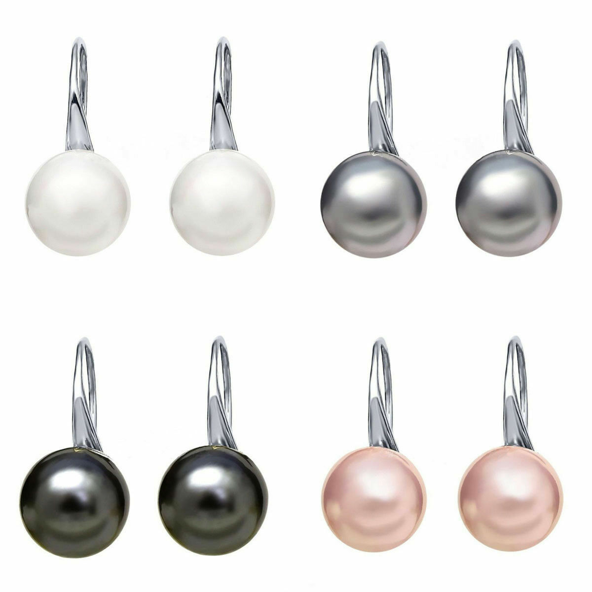 Natural 4 Colors 10/12/14mm Tahitian South Sea Shell Pearl Silver Hook Earrings