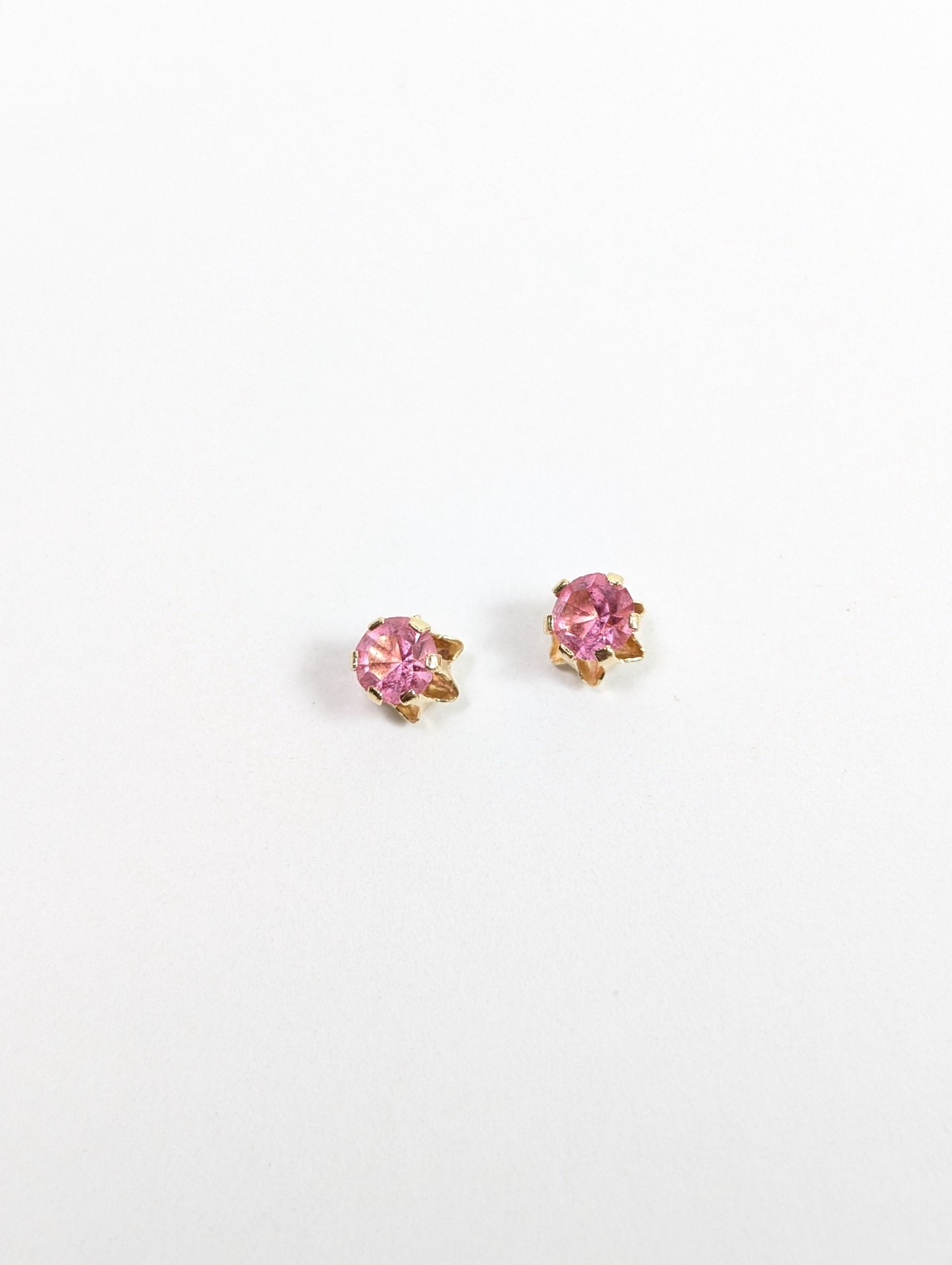 14k Pink Stud Earrings Yellow Gold Birthstone Pale Rose Blush Pink Color Stone