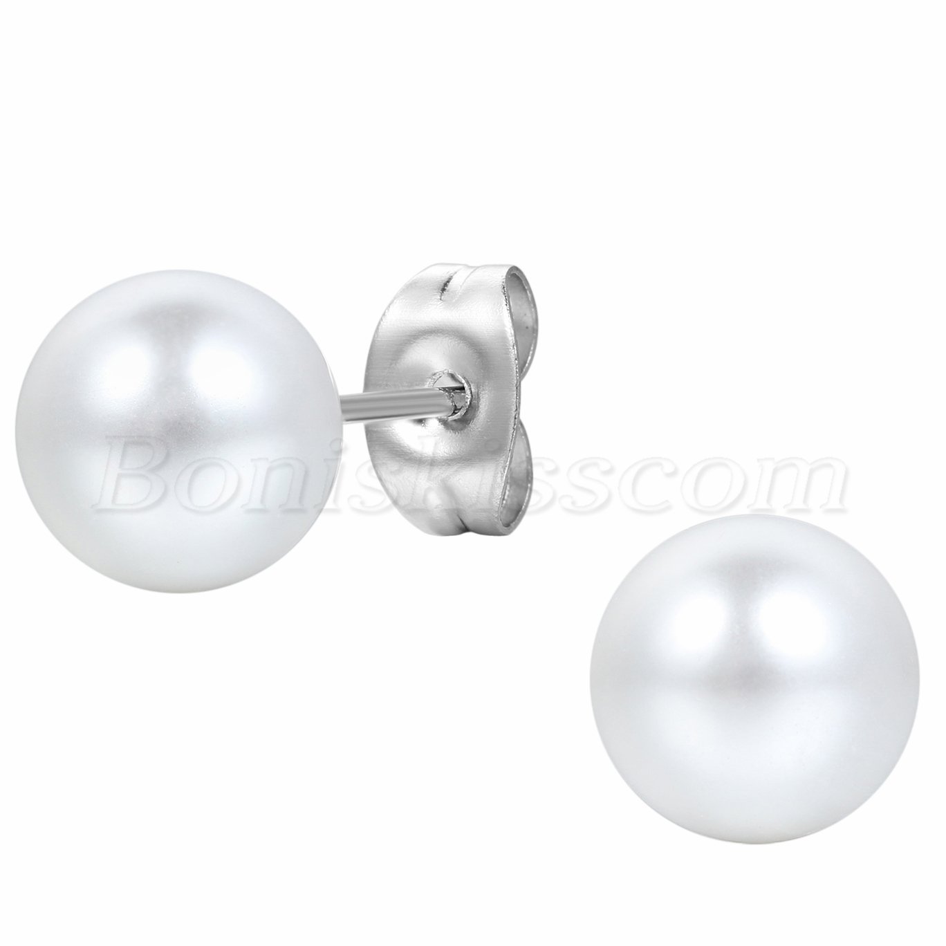 Women Ladies Stainless Steel Imitation Pearl Round Ball Ear Studs Charm Earrings