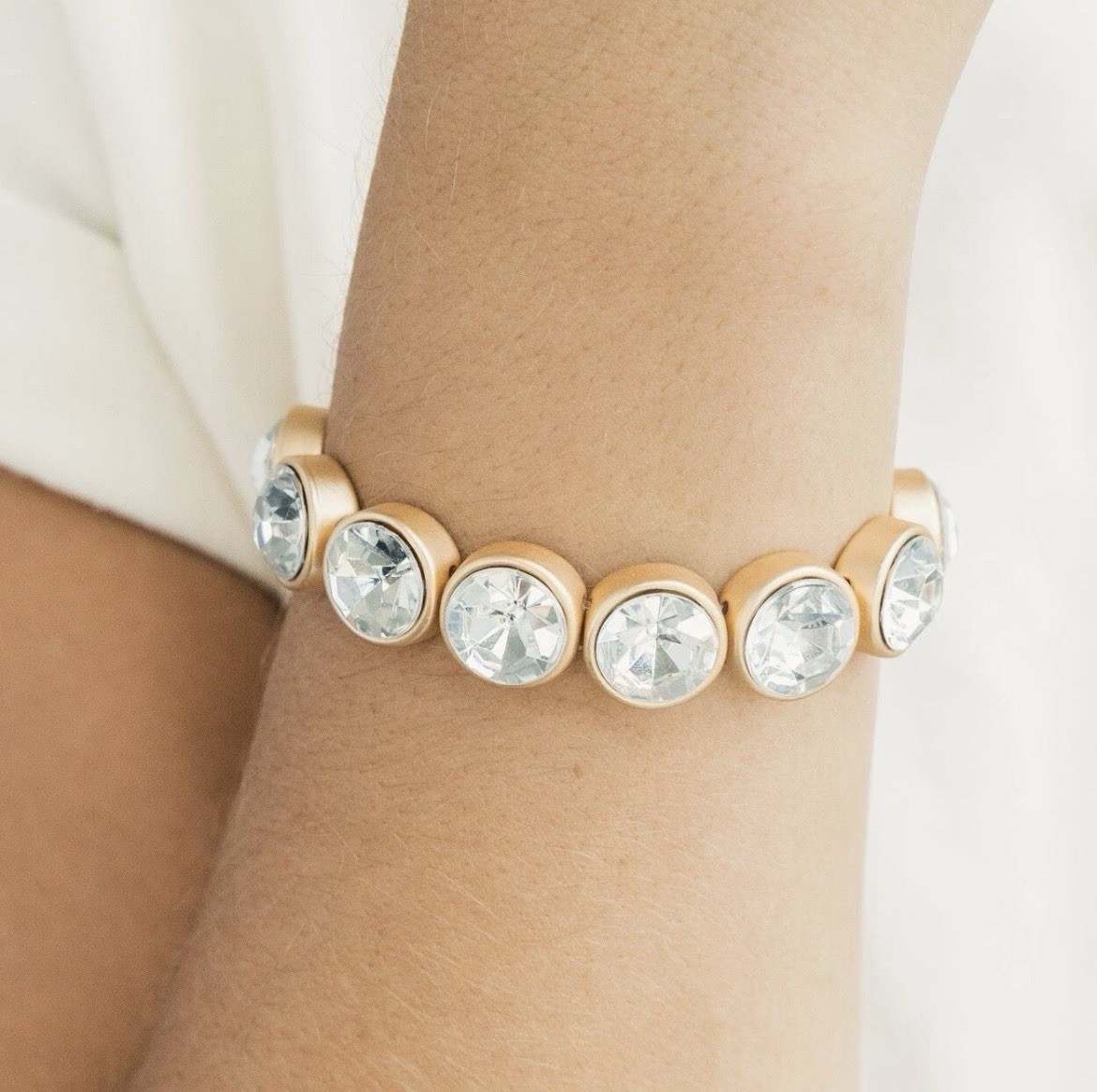 Plunder Fashion Jewelry Britta Gold Crystal Elastic Cuff Bracelet