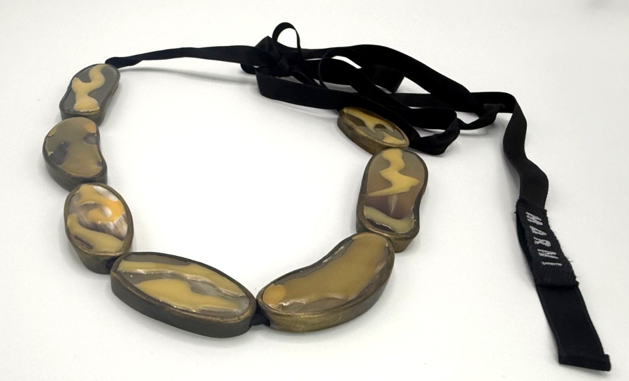 Marni Antiqued Metal, Horn & Resin, Ribbon Necklace, COSUELO CASTIGLIONI Era VTG
