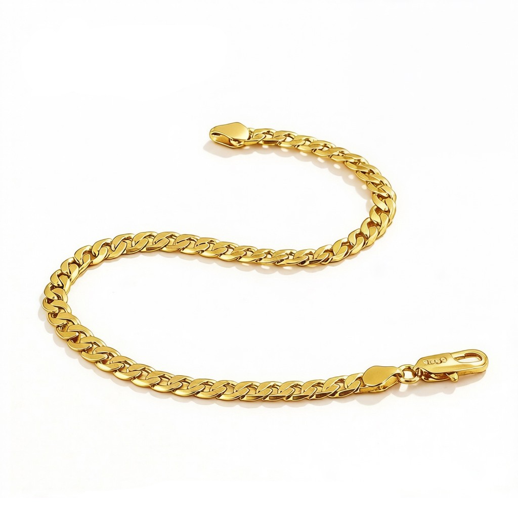 Flat & Thin 18K-GP 925 Sterling Silver 4mm Cuban Link Chain Bracelet Curb Chain