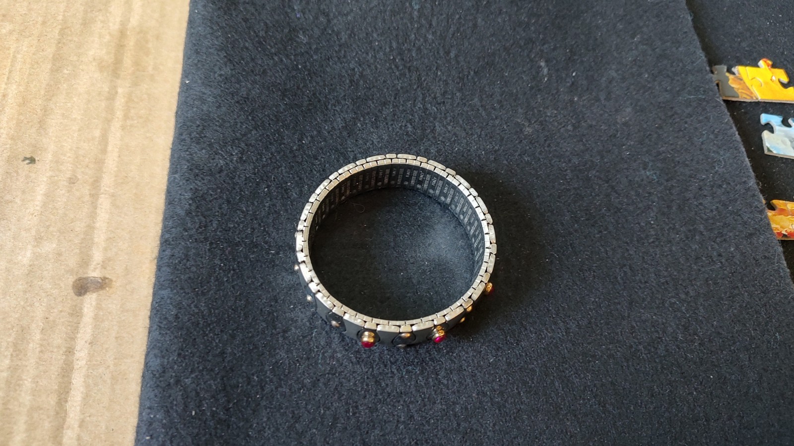 UNODOMANI Stainless Steel 18K GOLD Silver Pink Stone Stretch BRACELET Italy Vtg