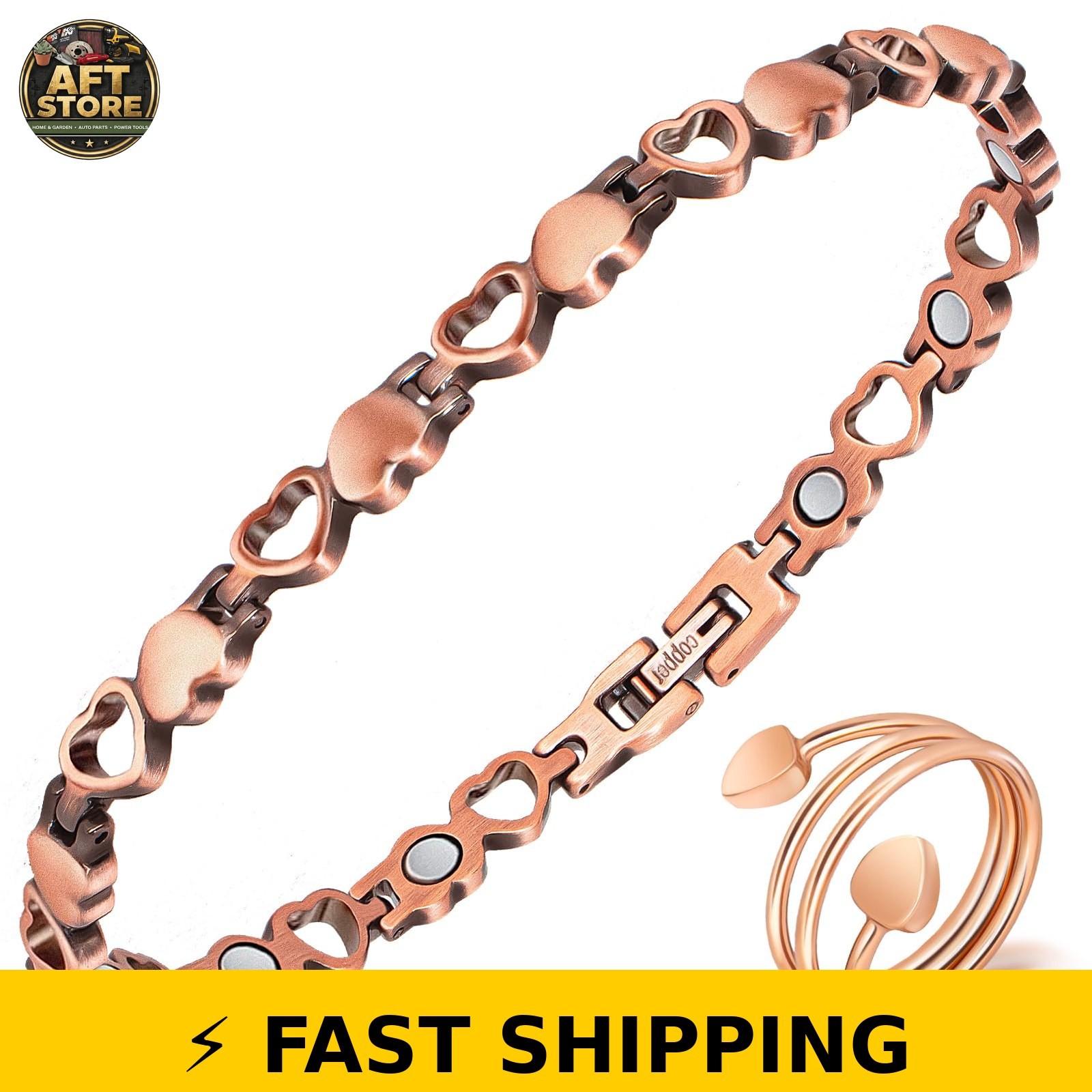 Mahnco Copper Anklet with Magnets – Adjustable Heart Gift for Women