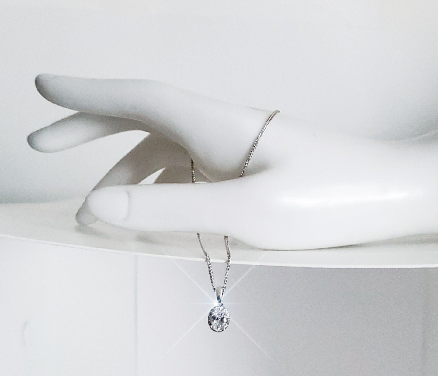 Genuine Austrian Crystals Sterling Silver Overlay Oval Halo Pendant Necklace