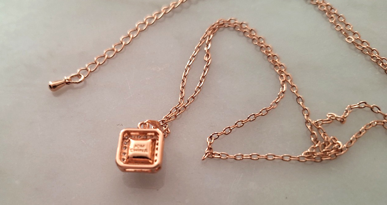 JCM China Rose Gold Toned Square CZ with Pave on 18″ Cable Chain Necklace