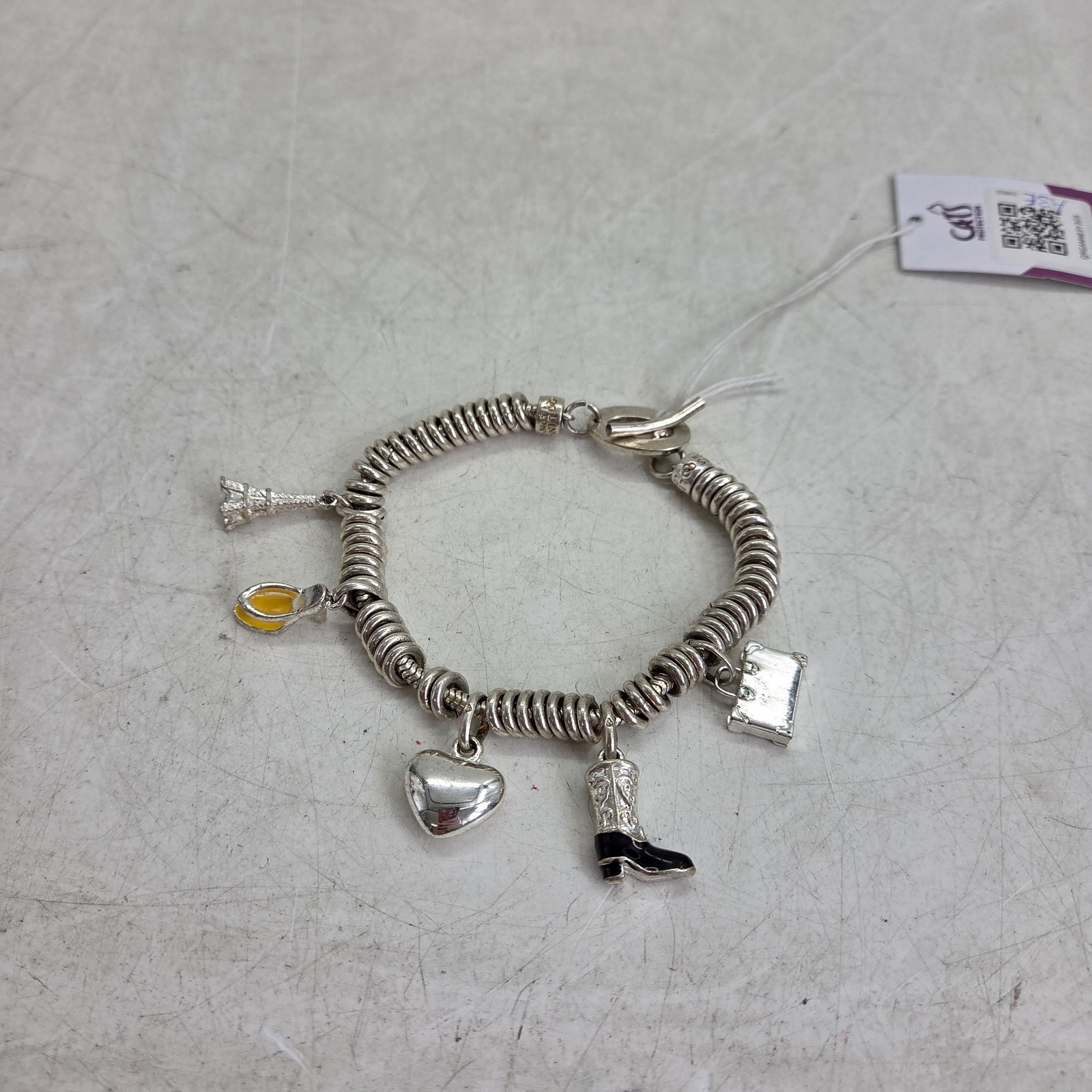 Links of London Charm Bracelet Silver Toggle Clasp Travel Boot Heart Used Good