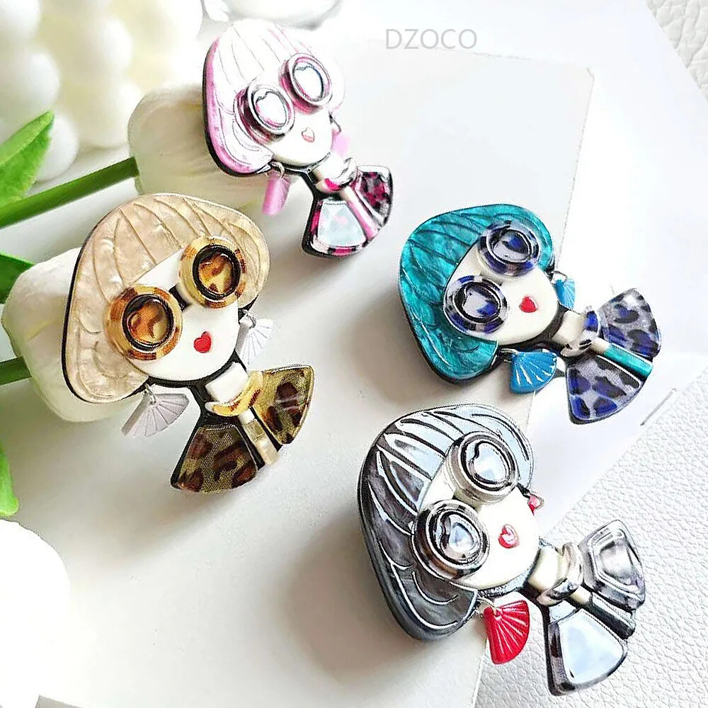 Fashion Long Hair Girl Acrylic Brooch Suit Accessories Jewelry