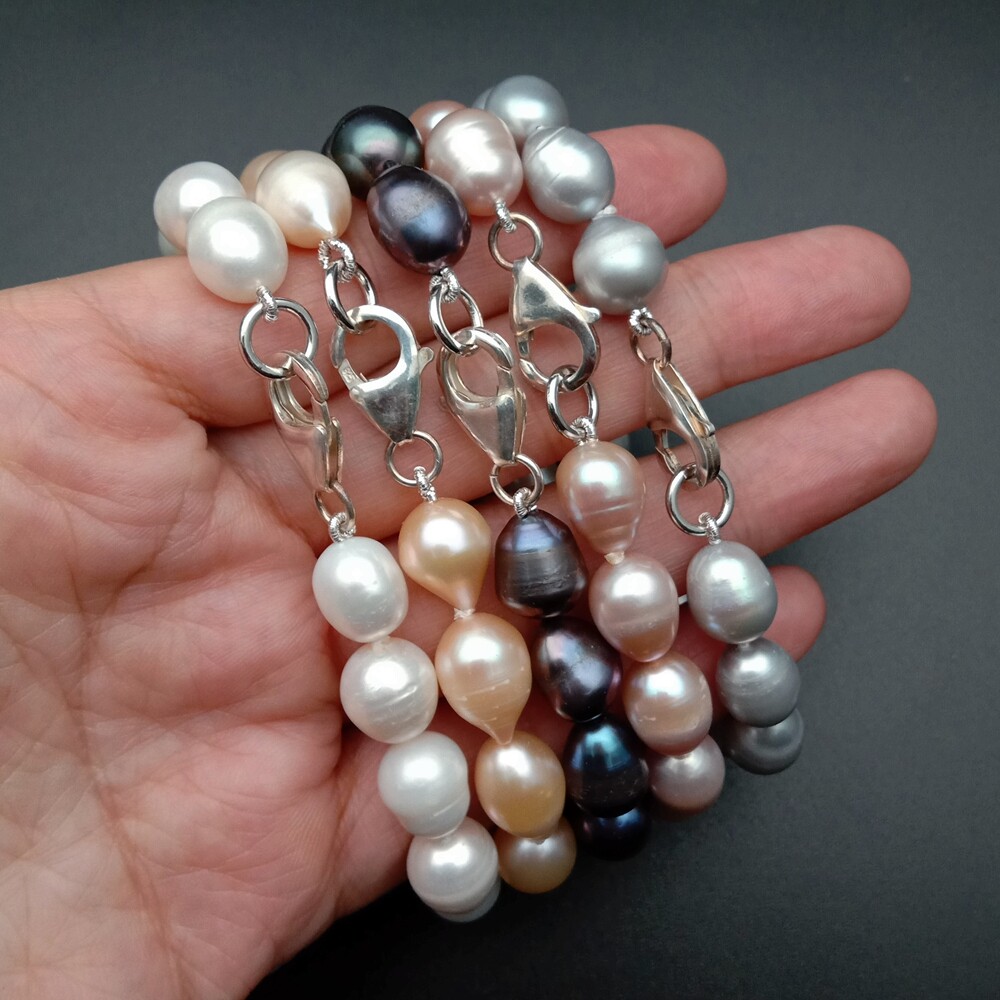 8″ 10x12mm White Black Gray Pink Purple CulturedPearl Bracelet silver clasp 925
