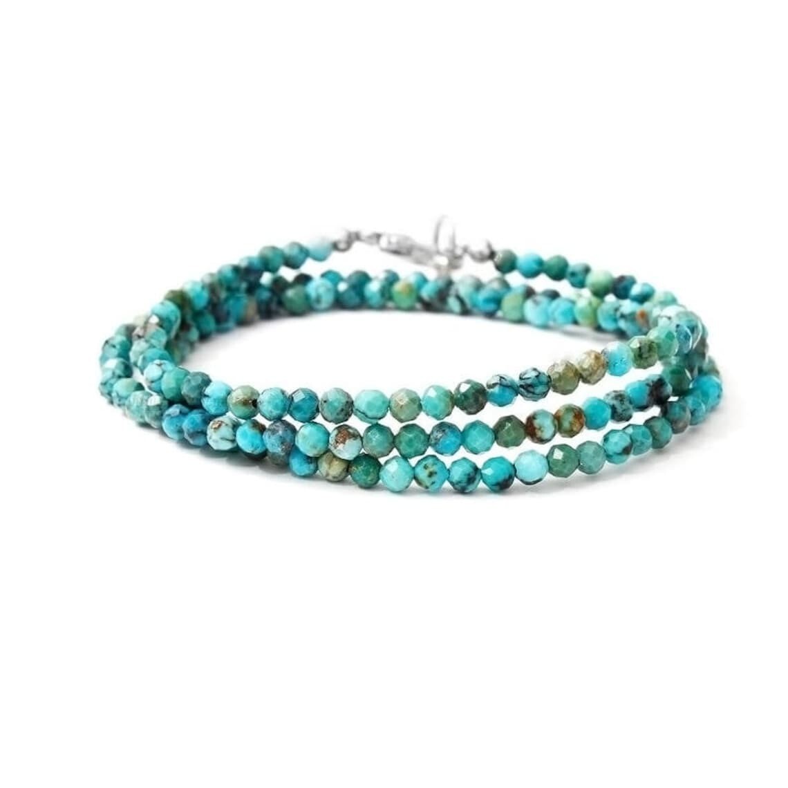 A++ Genuine Turquoise Faceted Round Gemstone Beads Handmade Necklaces 24” Women