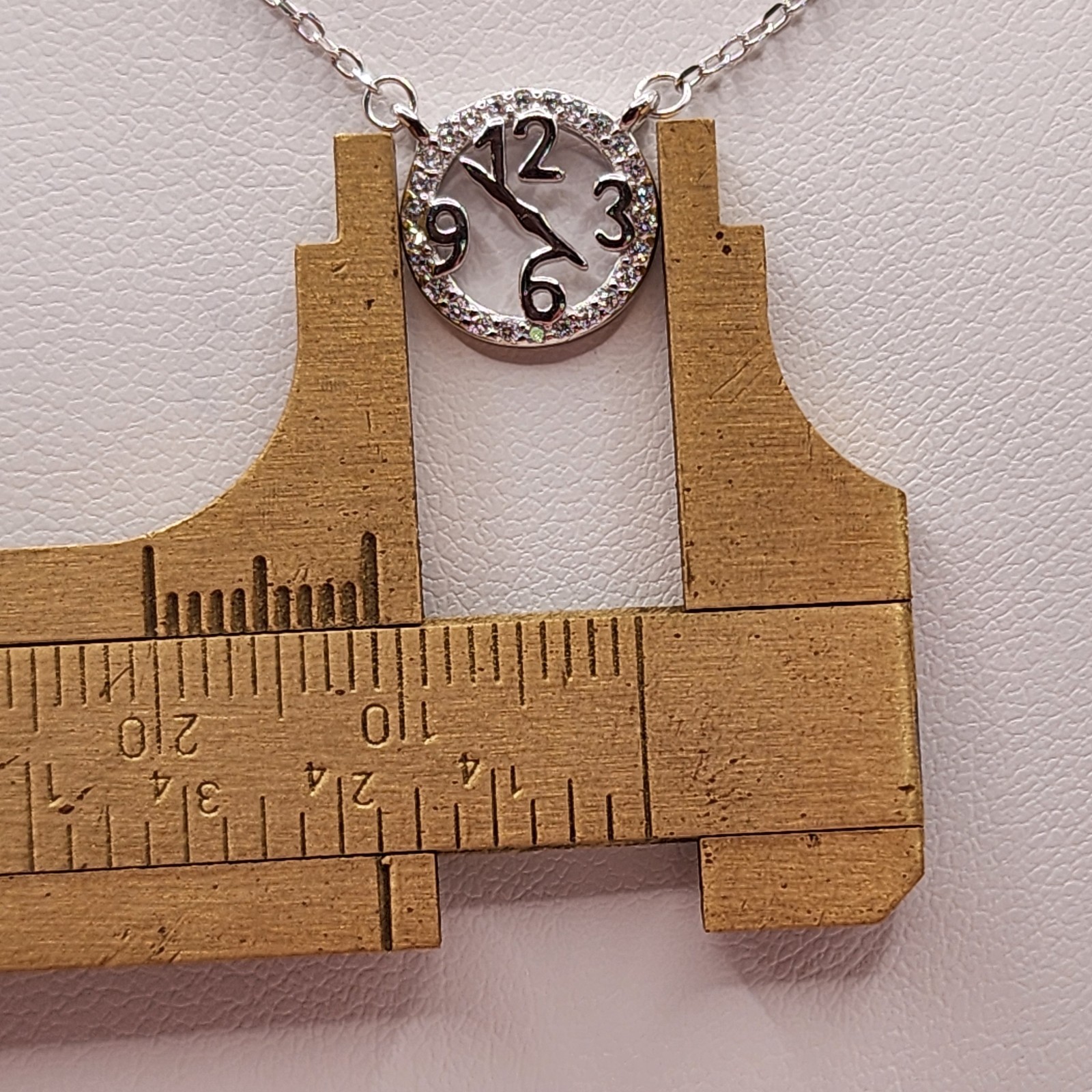 NEW 925 Sterling Silver CZ Clock Pendant Necklace 16″ 2.5″ Extension