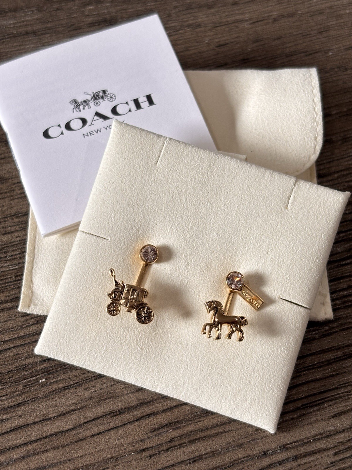 New Coach Gold Horse & Carriage Convertible Ear Jacket Earrings Set F77695 NWOT