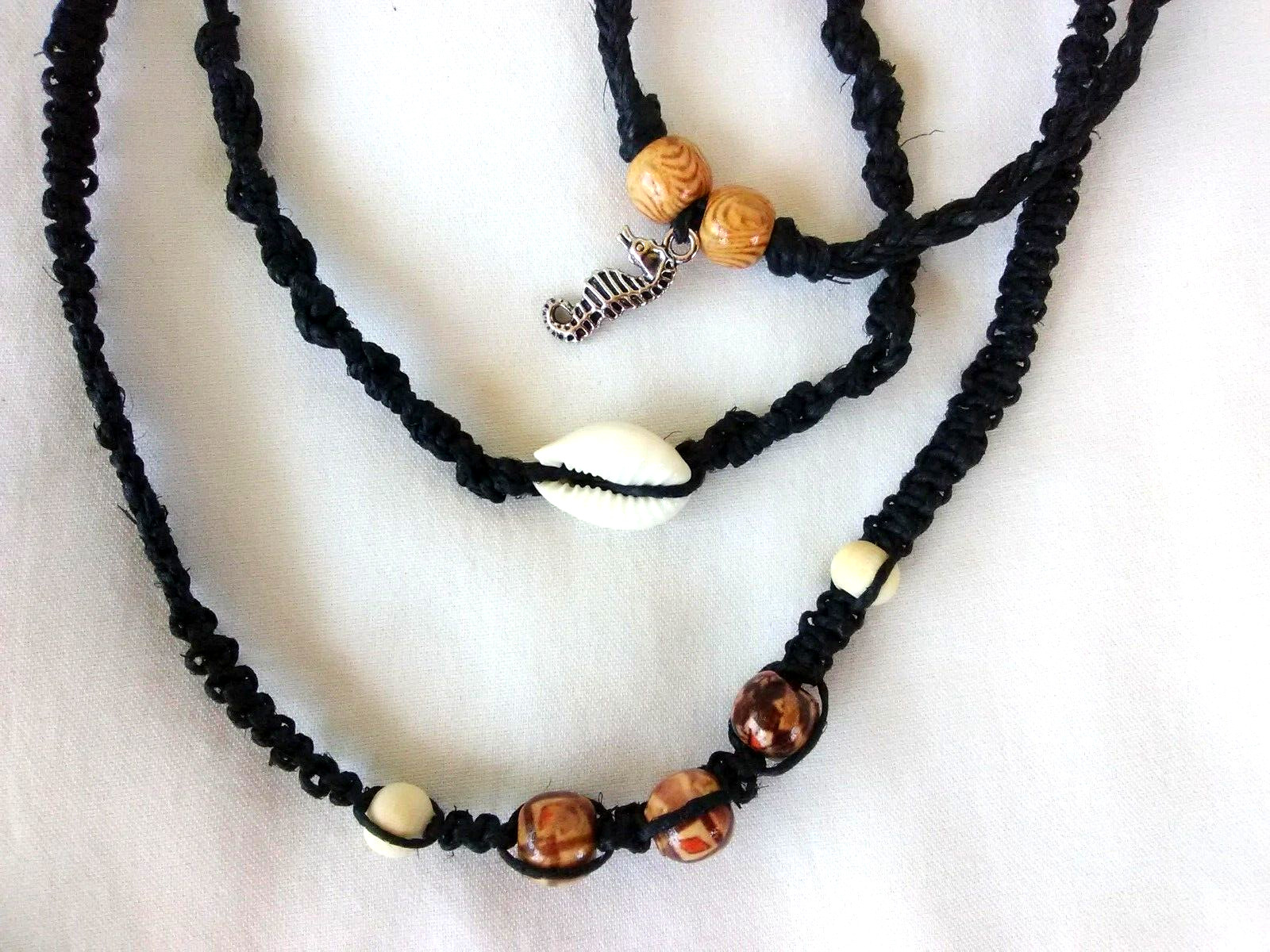 3 Pc Women 18″Necklace Braided Hemp Anklet 11″ Bracelet 8″ Set USA Seller New