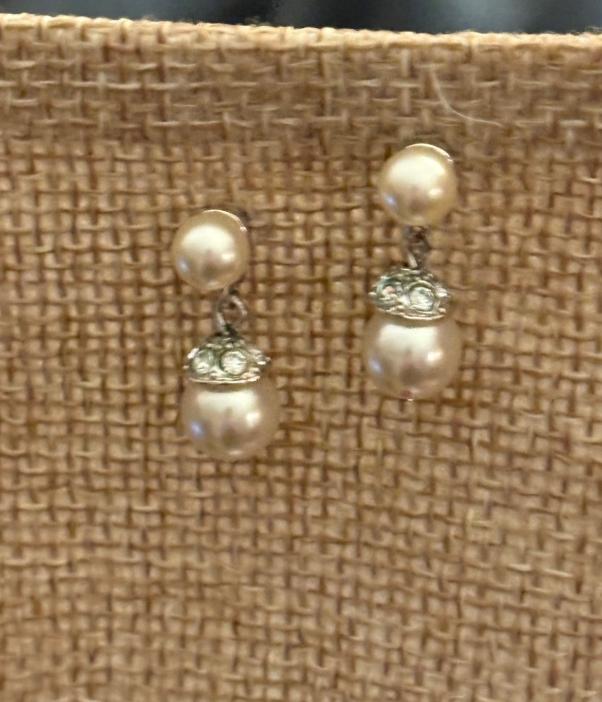Zales Faux Pearl CZ Dangle Earrings.