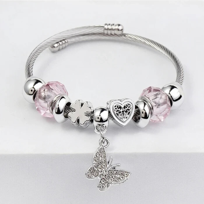 USA Seller New Asymmetrical Plating Bangle Artificial Gemstone Charm Bracelet
